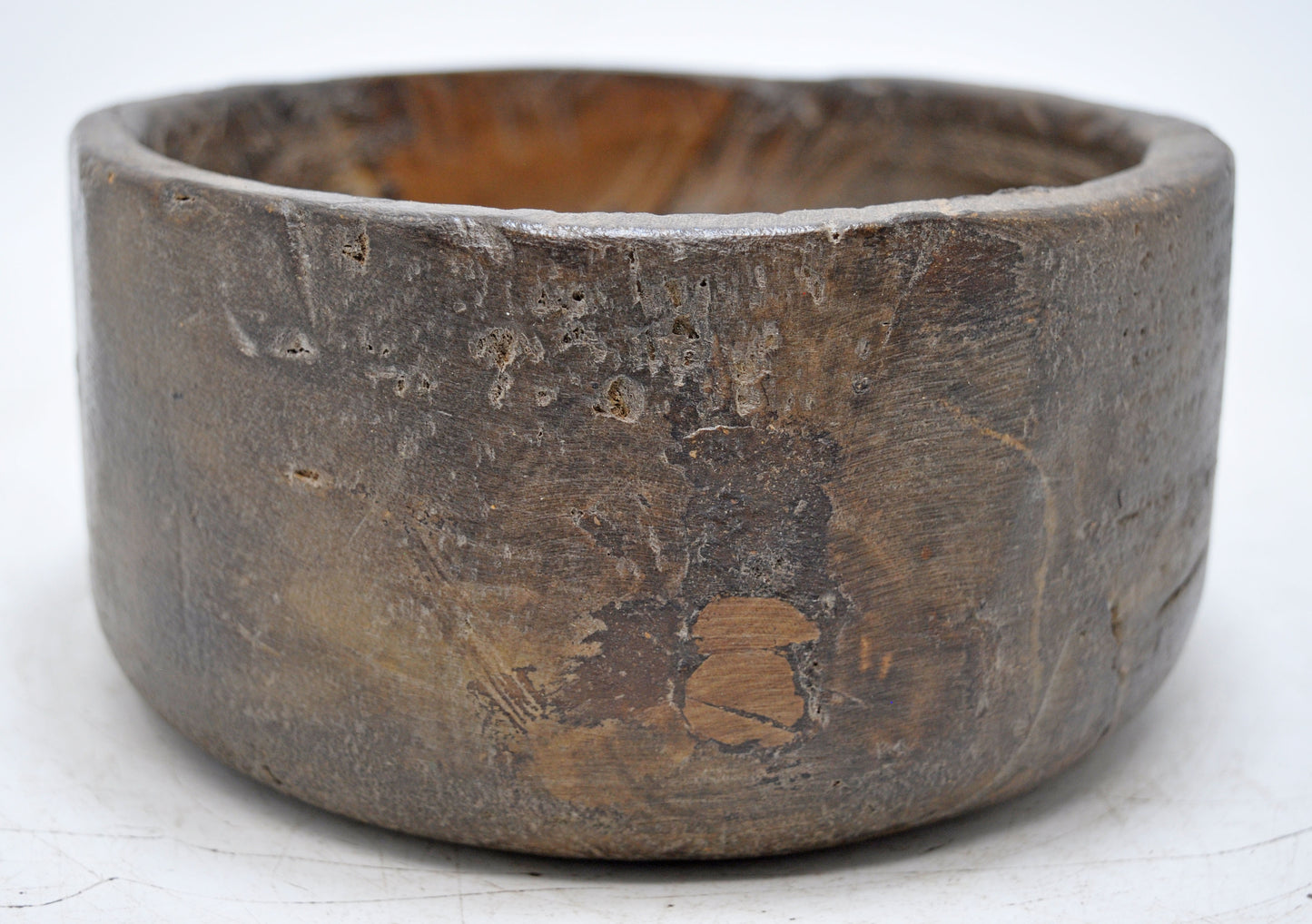 Antique Wooden Round Kitchenware Salt Spices Bowl Original Old Hand Carved