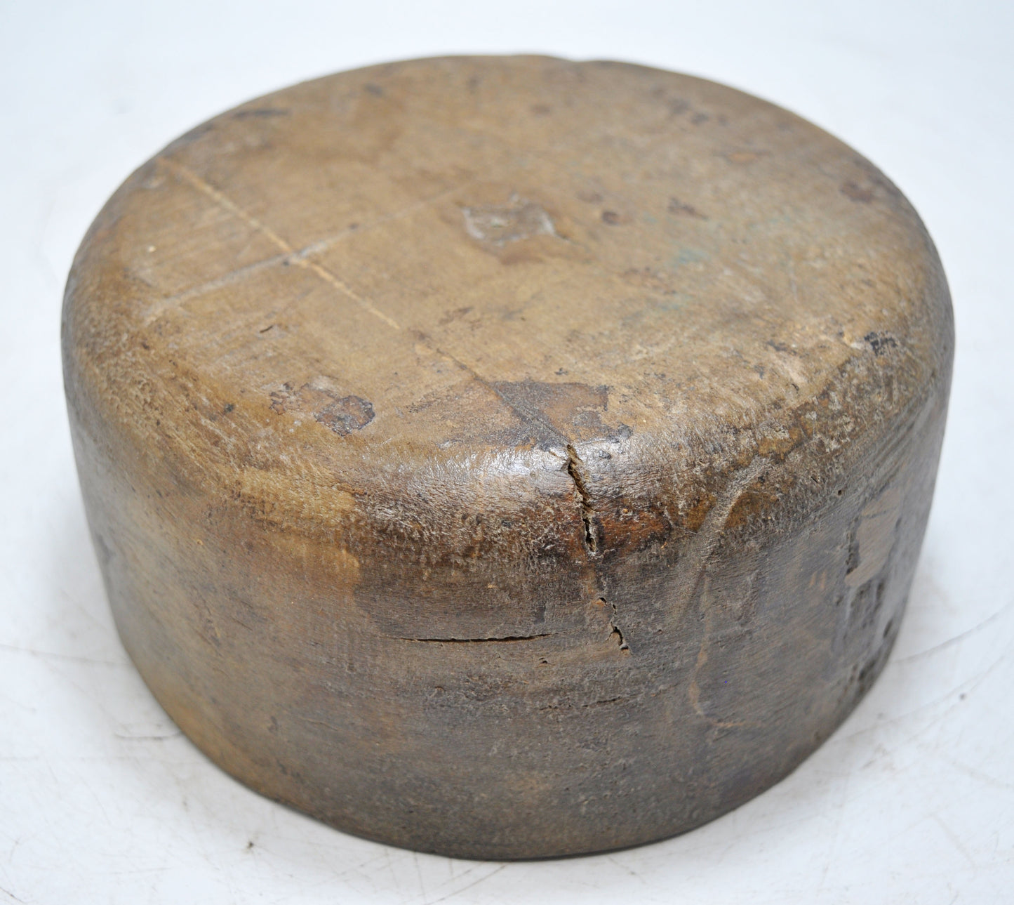 Antique Wooden Round Kitchenware Salt Spices Bowl Original Old Hand Carved