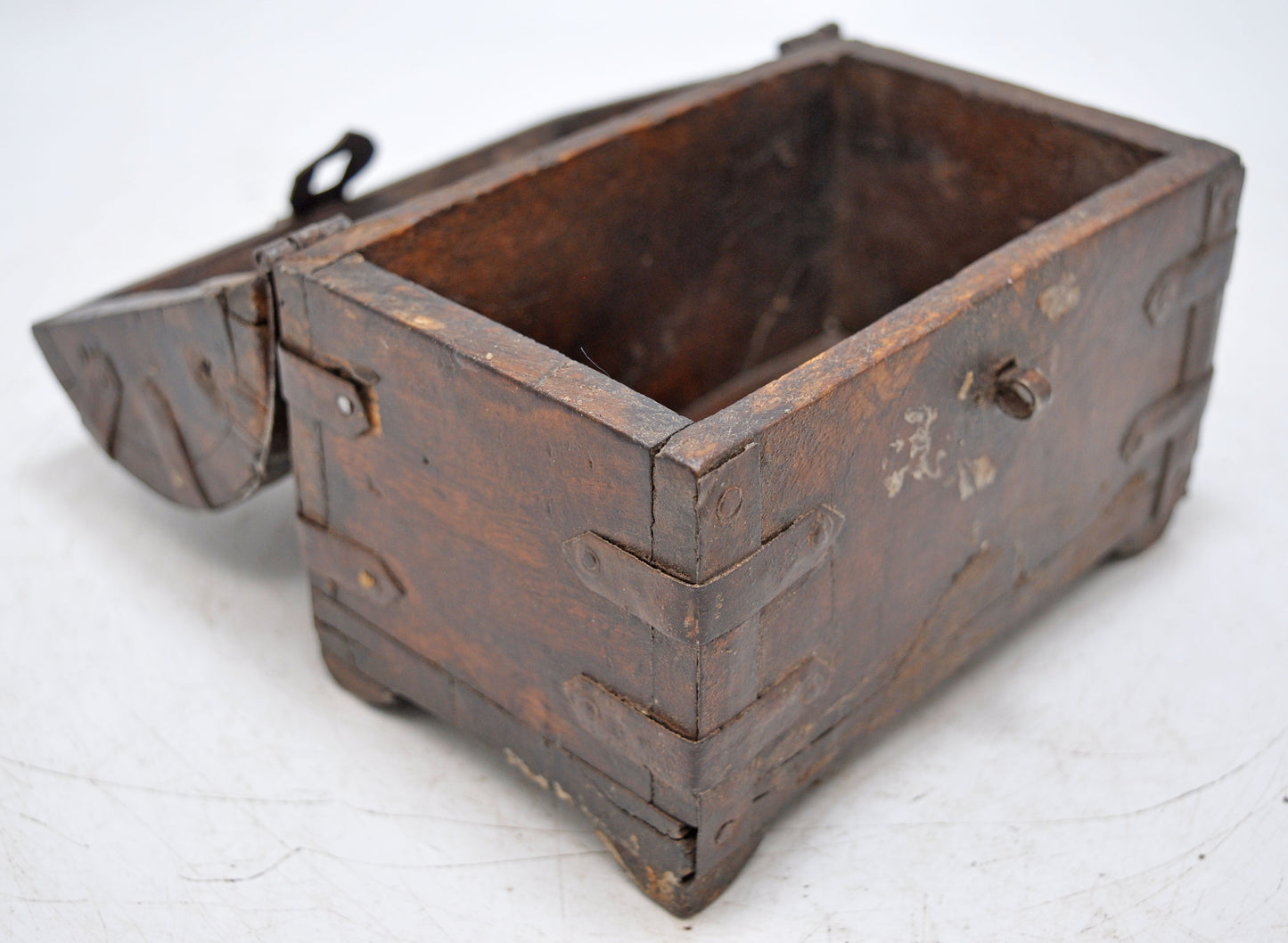 Vintage Wooden Half Round Top Storage Box Original Old Hand Crafted