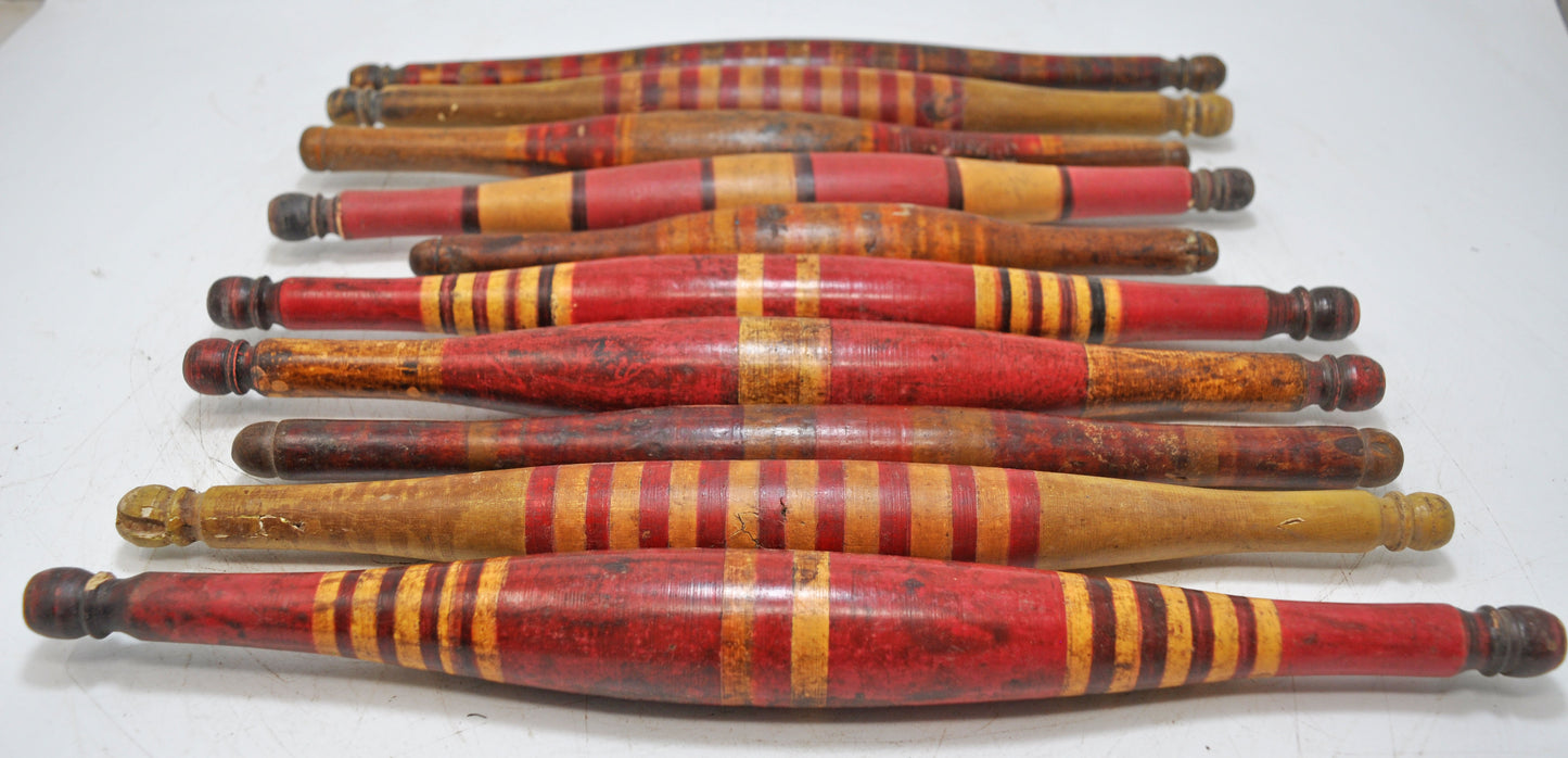 Lot of 10 Antique Wooden Kitchenware Rolling Pins Lacquer Painted
