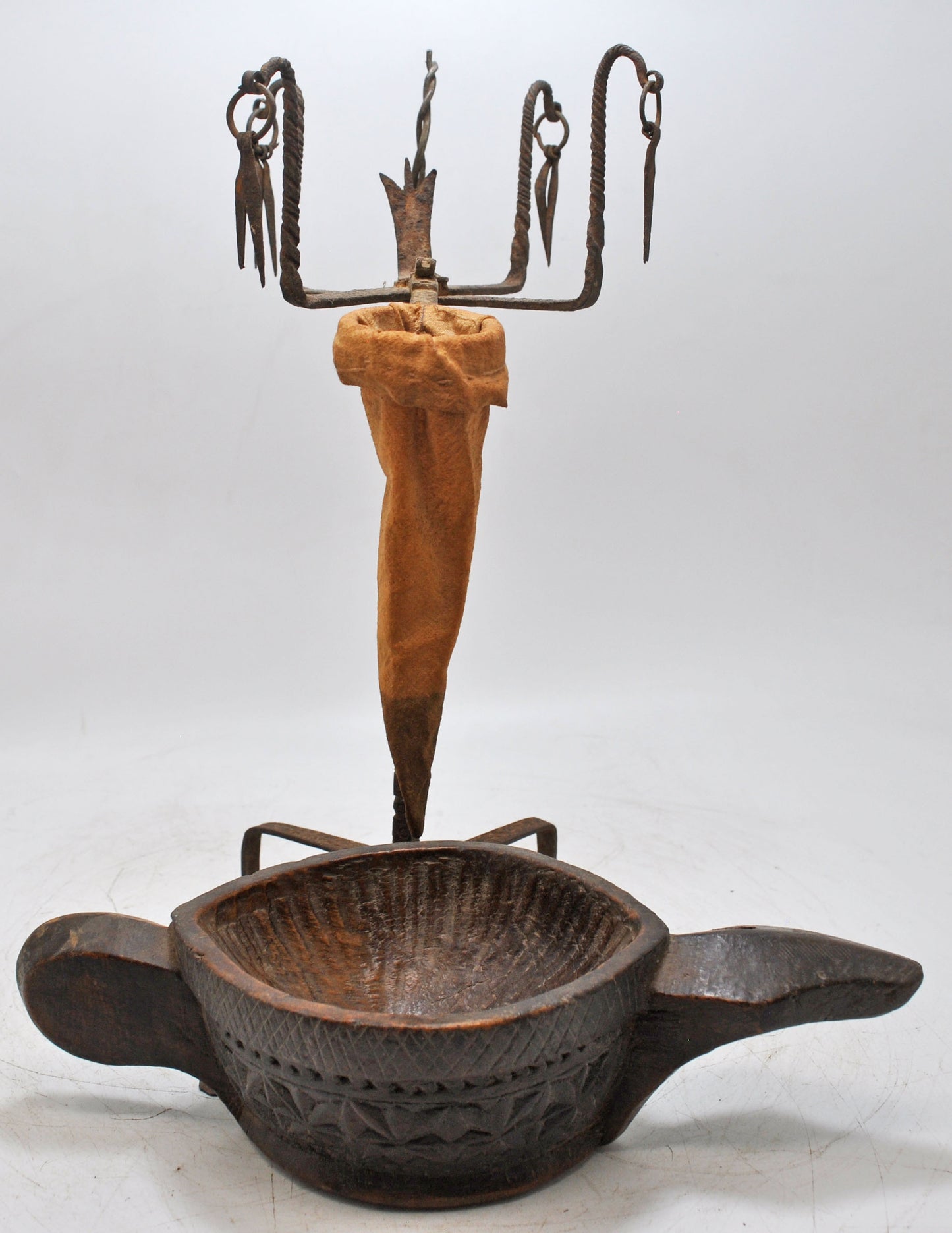 Antique Iron Opium Water Drinking Stand With Wooden Kharal Original Old Fine Rare