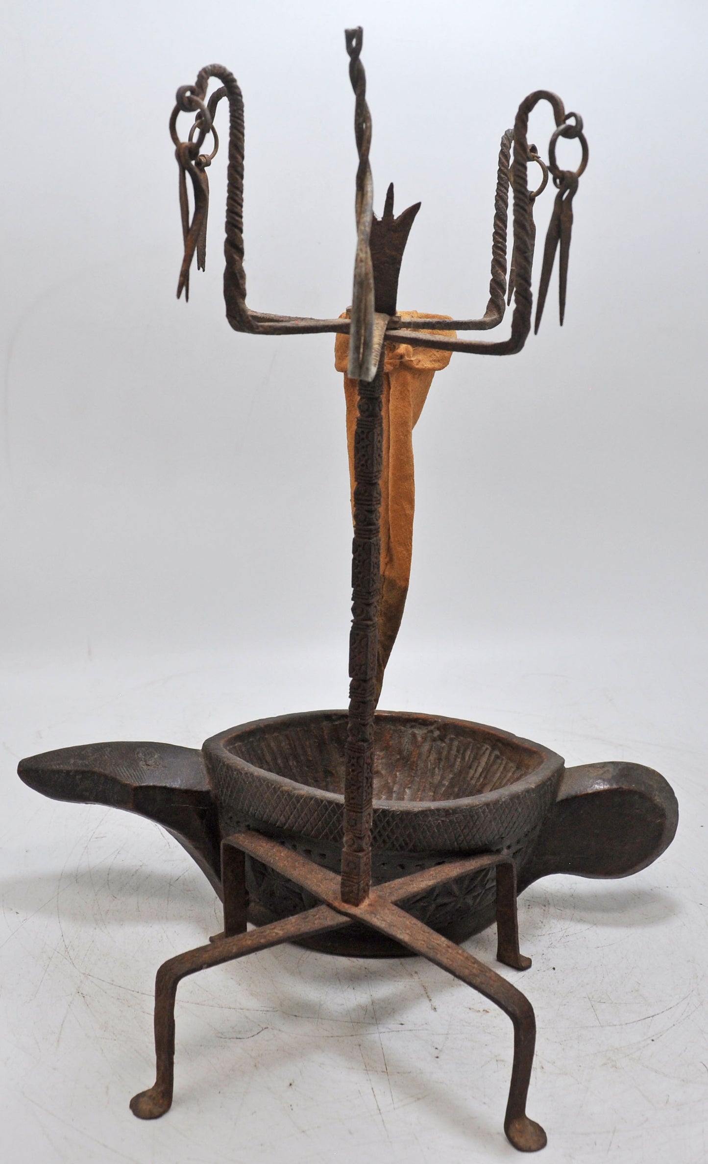 Antique Iron Opium Water Drinking Stand With Wooden Kharal Original Old Fine Rare