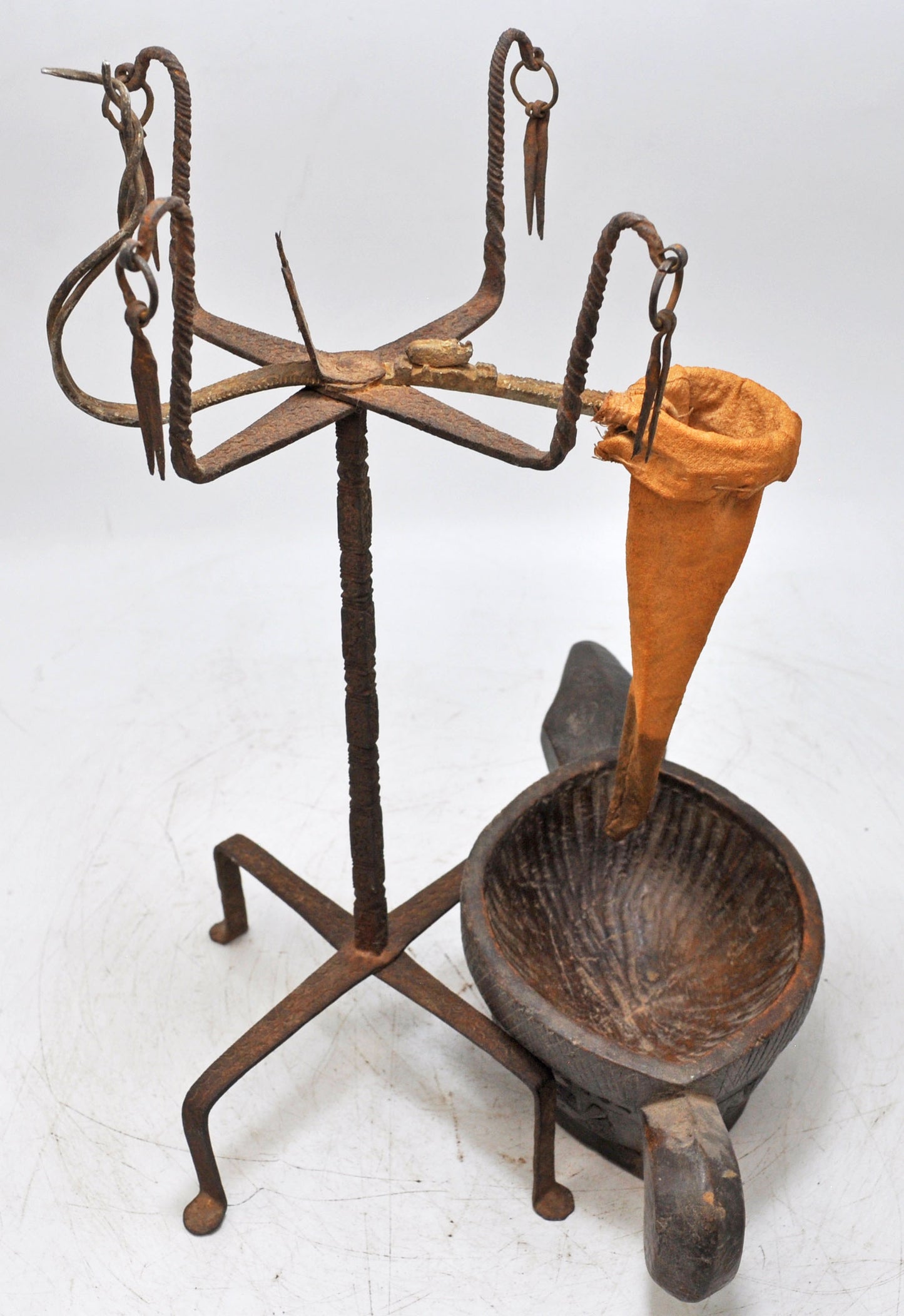 Antique Iron Opium Water Drinking Stand With Wooden Kharal Original Old Fine Rare