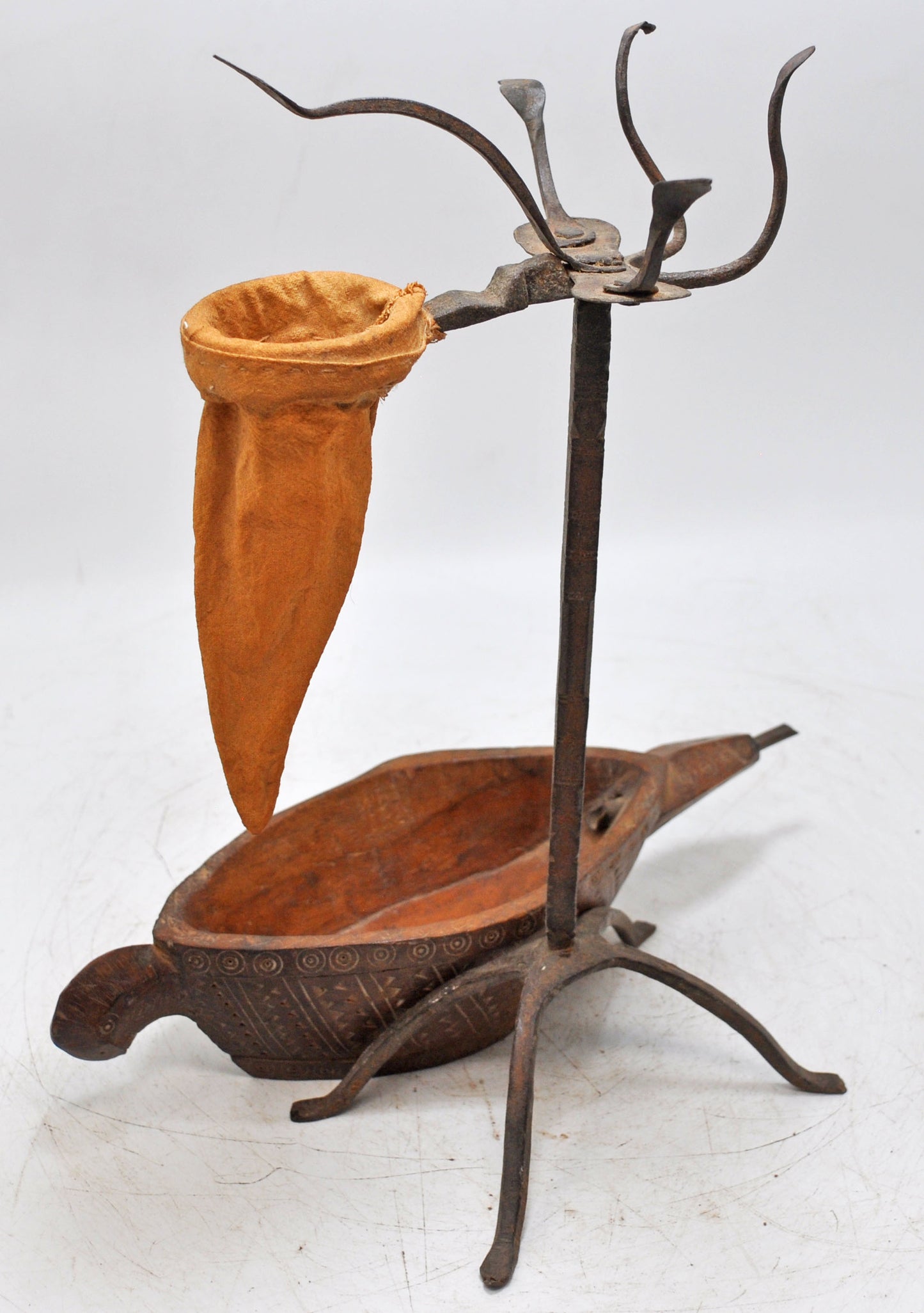 Antique Iron Opium Water Drinking Stand With Wooden Kharal Original Old Fine Rare