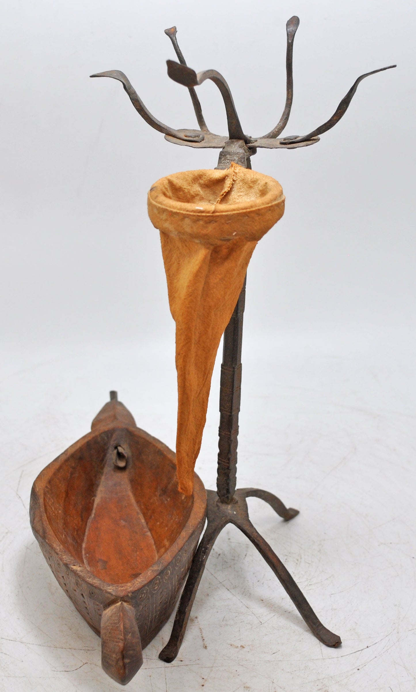 Antique Iron Opium Water Drinking Stand With Wooden Kharal Original Old Fine Rare