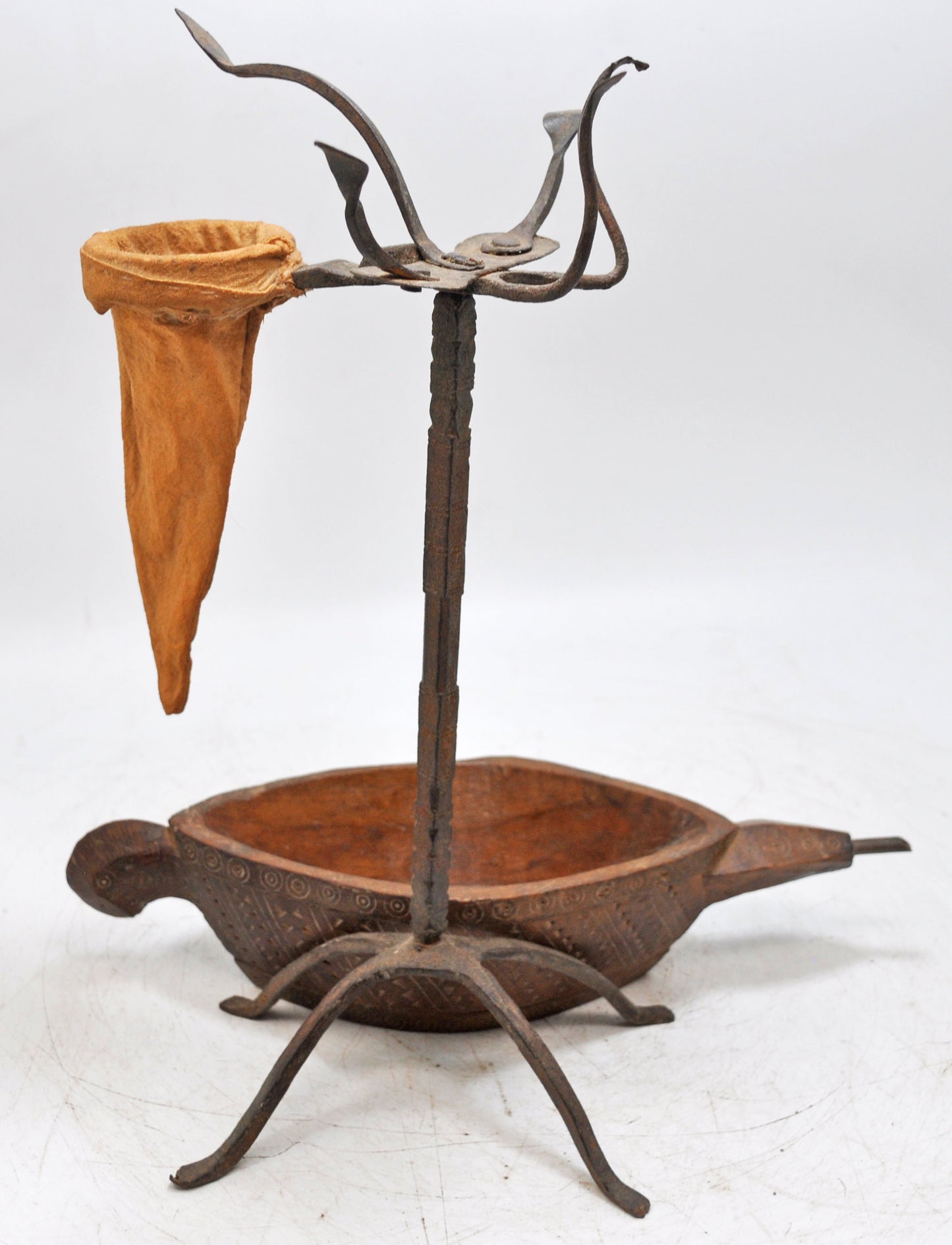 Antique Iron Opium Water Drinking Stand With Wooden Kharal Original Old Fine Rare