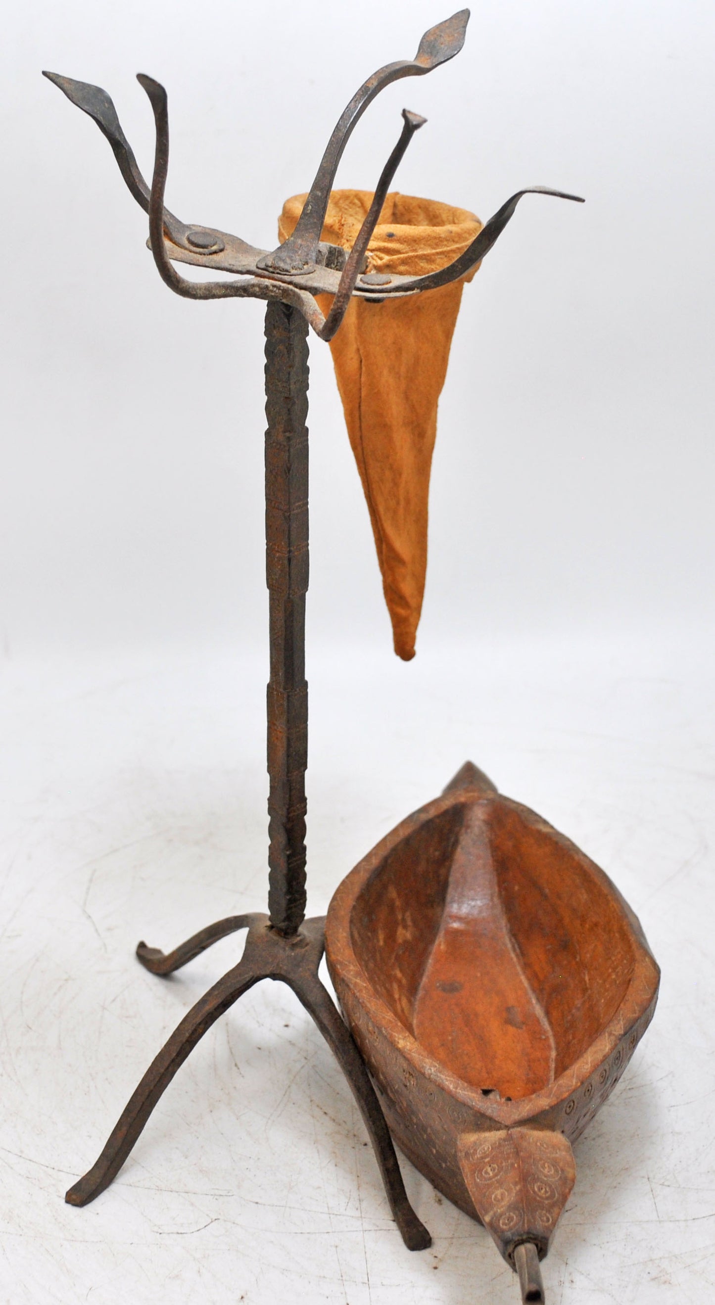Antique Iron Opium Water Drinking Stand With Wooden Kharal Original Old Fine Rare