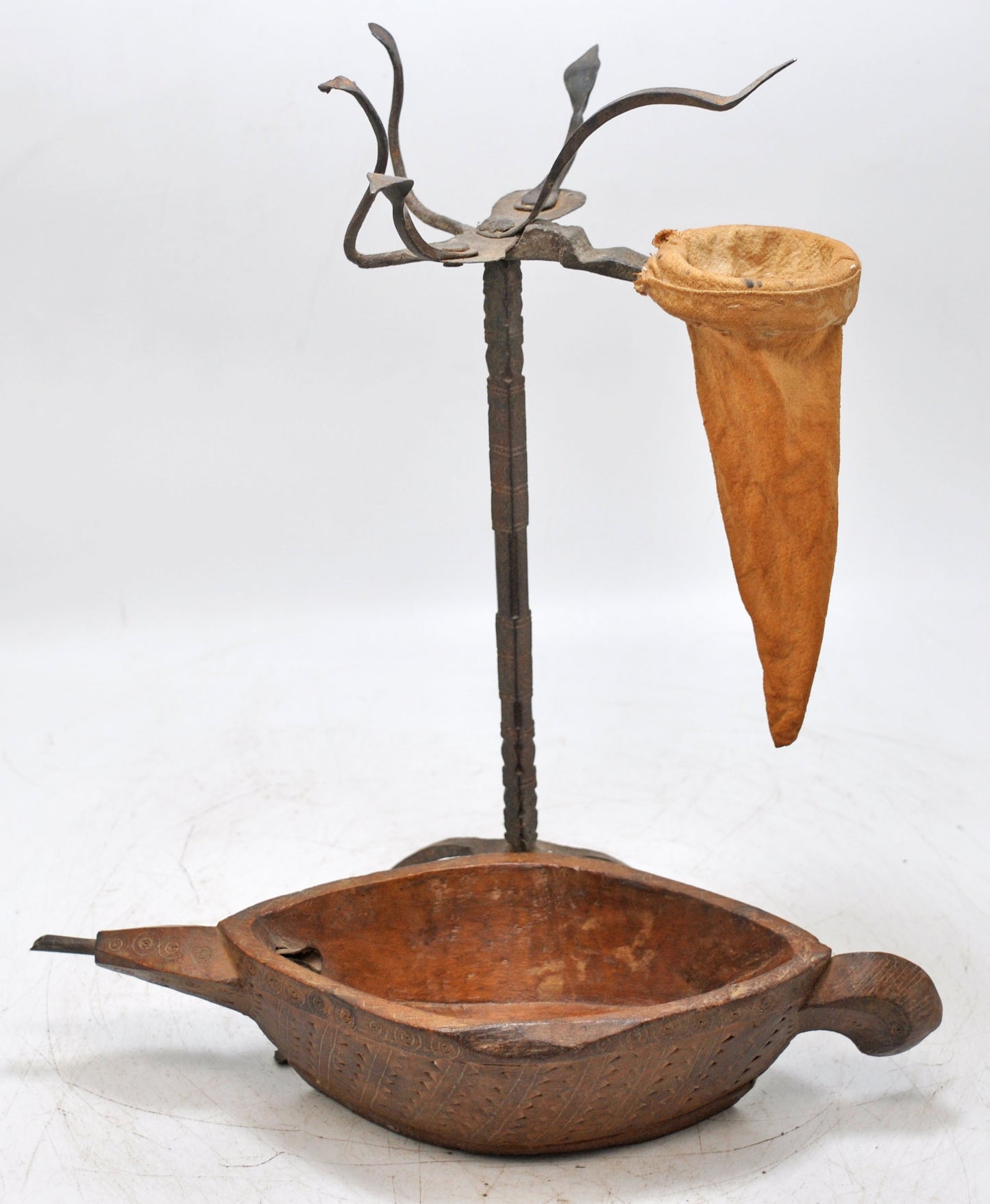 Antique Iron Opium Water Drinking Stand With Wooden Kharal Original Old Fine Rare