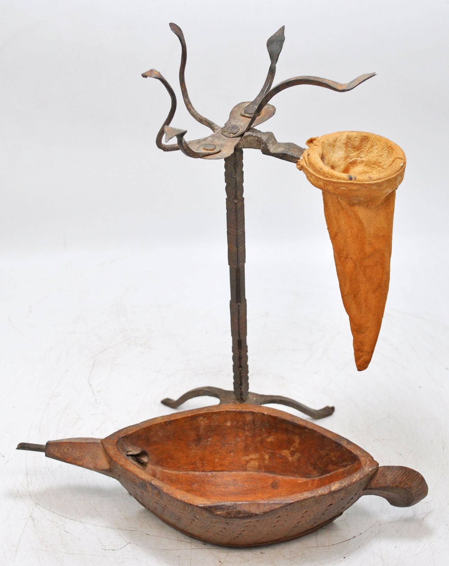 Antique Iron Opium Water Drinking Stand With Wooden Kharal Original Old Fine Rare