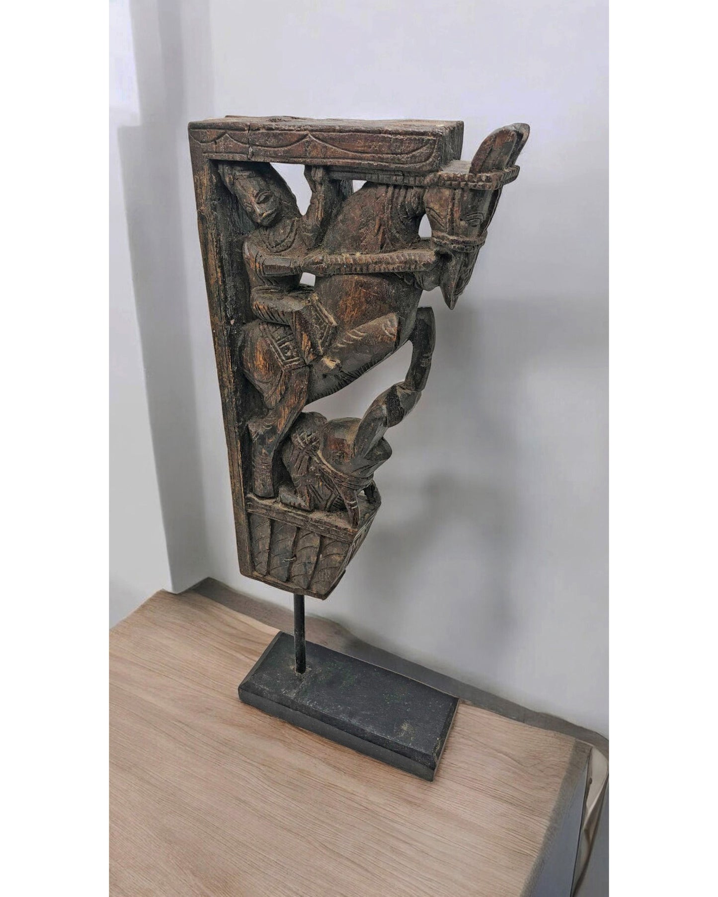 Antique Wooden Horse With Rider Carving Bracket Figurine Original Old Fine Hand Carved