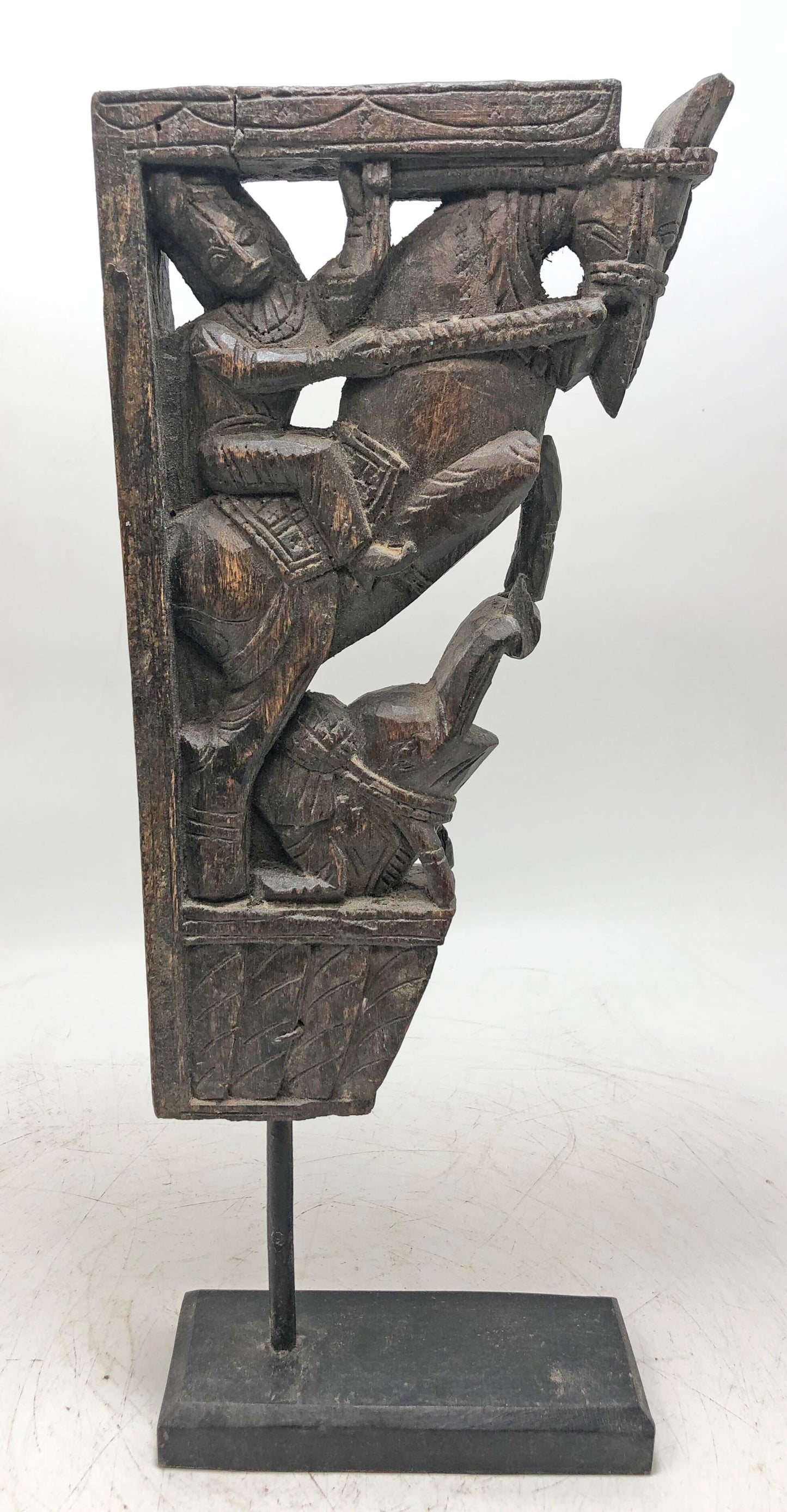 Antique Wooden Horse With Rider Carving Bracket Figurine Original Old Fine Hand Carved