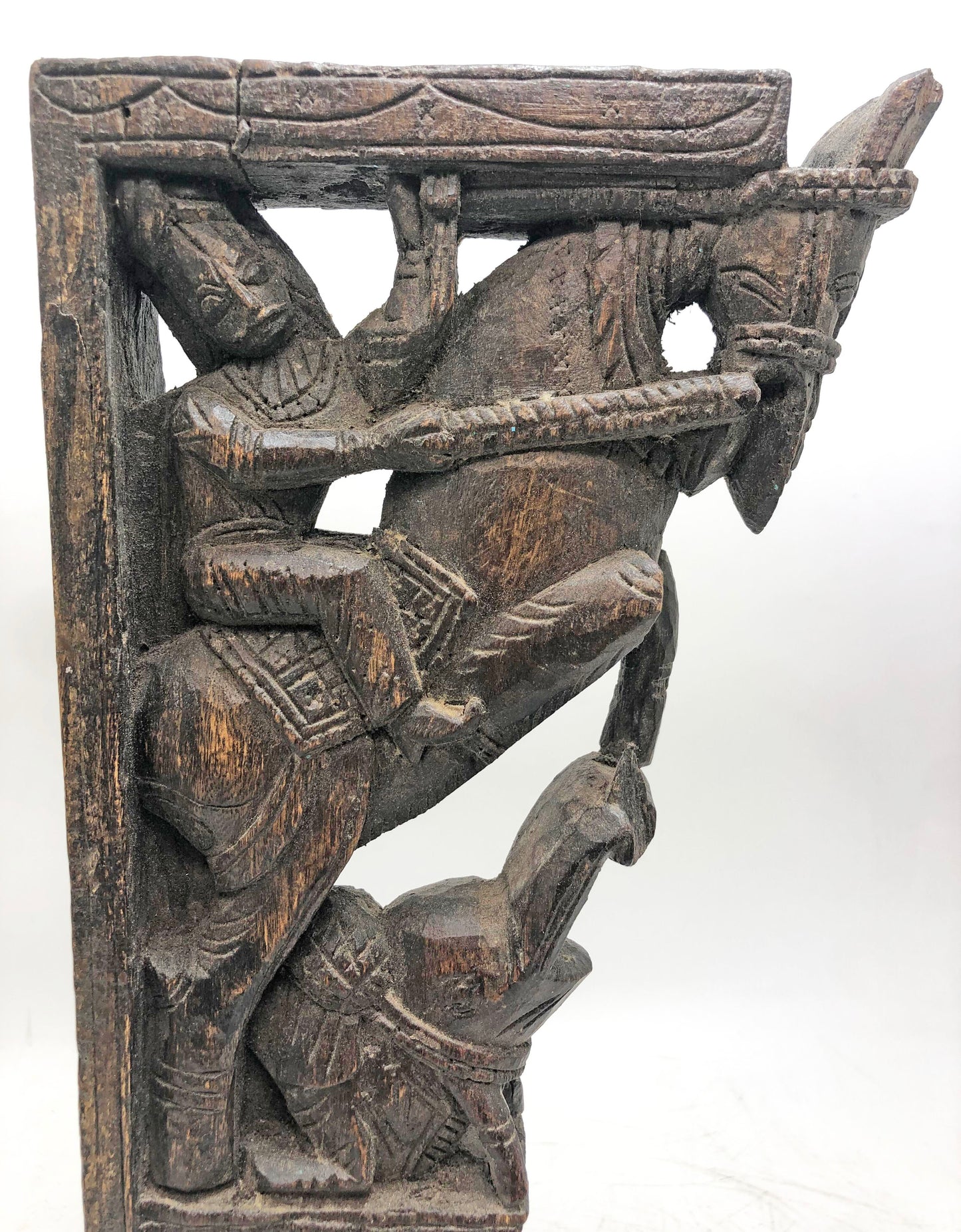 Antique Wooden Horse With Rider Carving Bracket Figurine Original Old Fine Hand Carved
