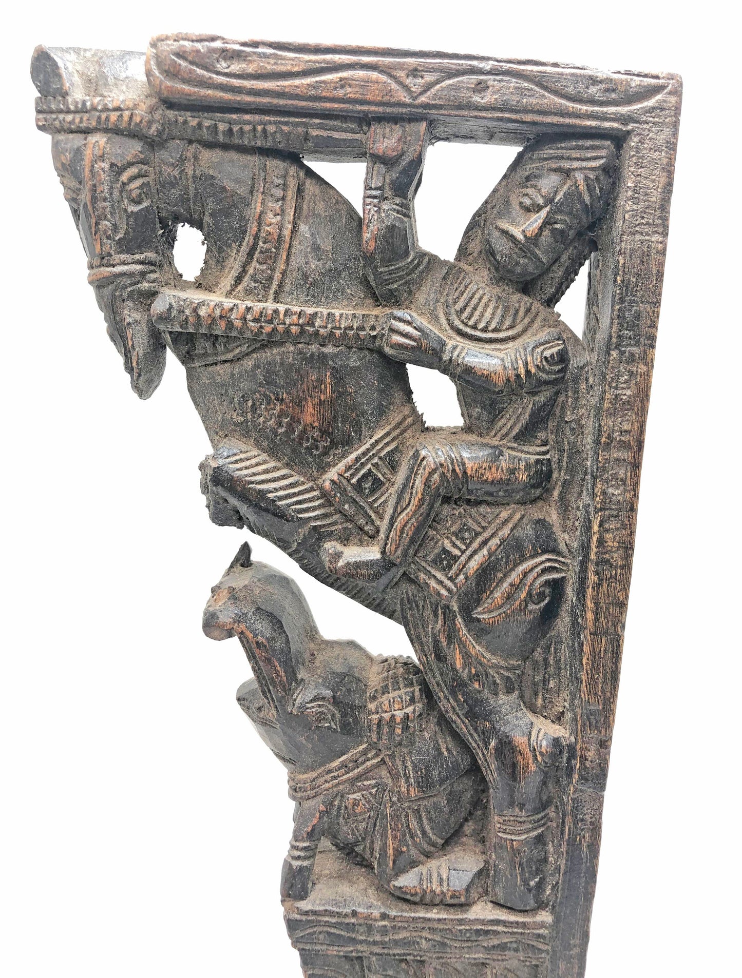 Antique Wooden Horse With Rider Carving Bracket Figurine Original Old Fine Hand Carved