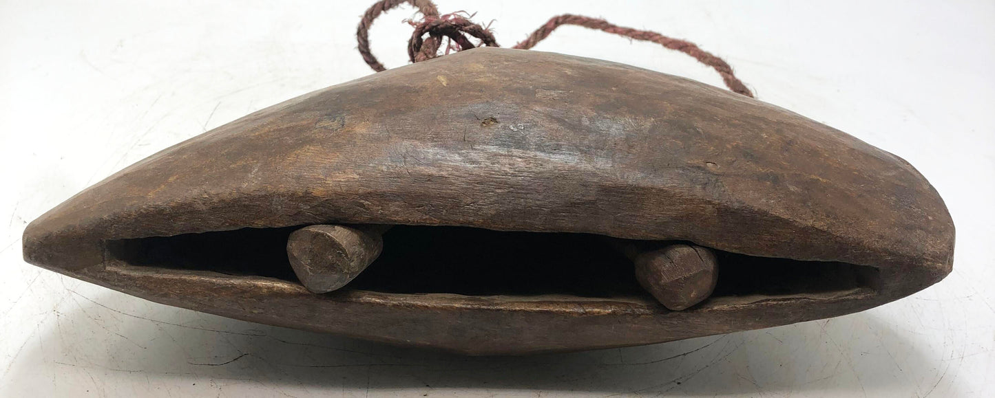 Antique Wooden Animals' Hanging Cow Bell Original Old Hand Carved