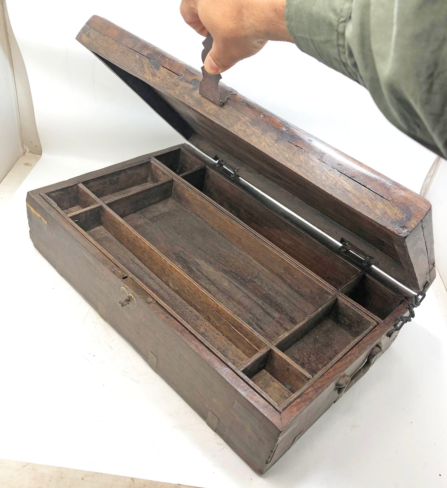 Antique Wooden Merchants' Cash Chest Box Original Old Hand Crafted