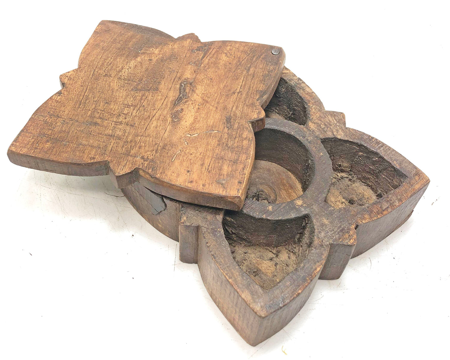 Antique Wooden Kitchenware Spice Box Original Old Hand Carved