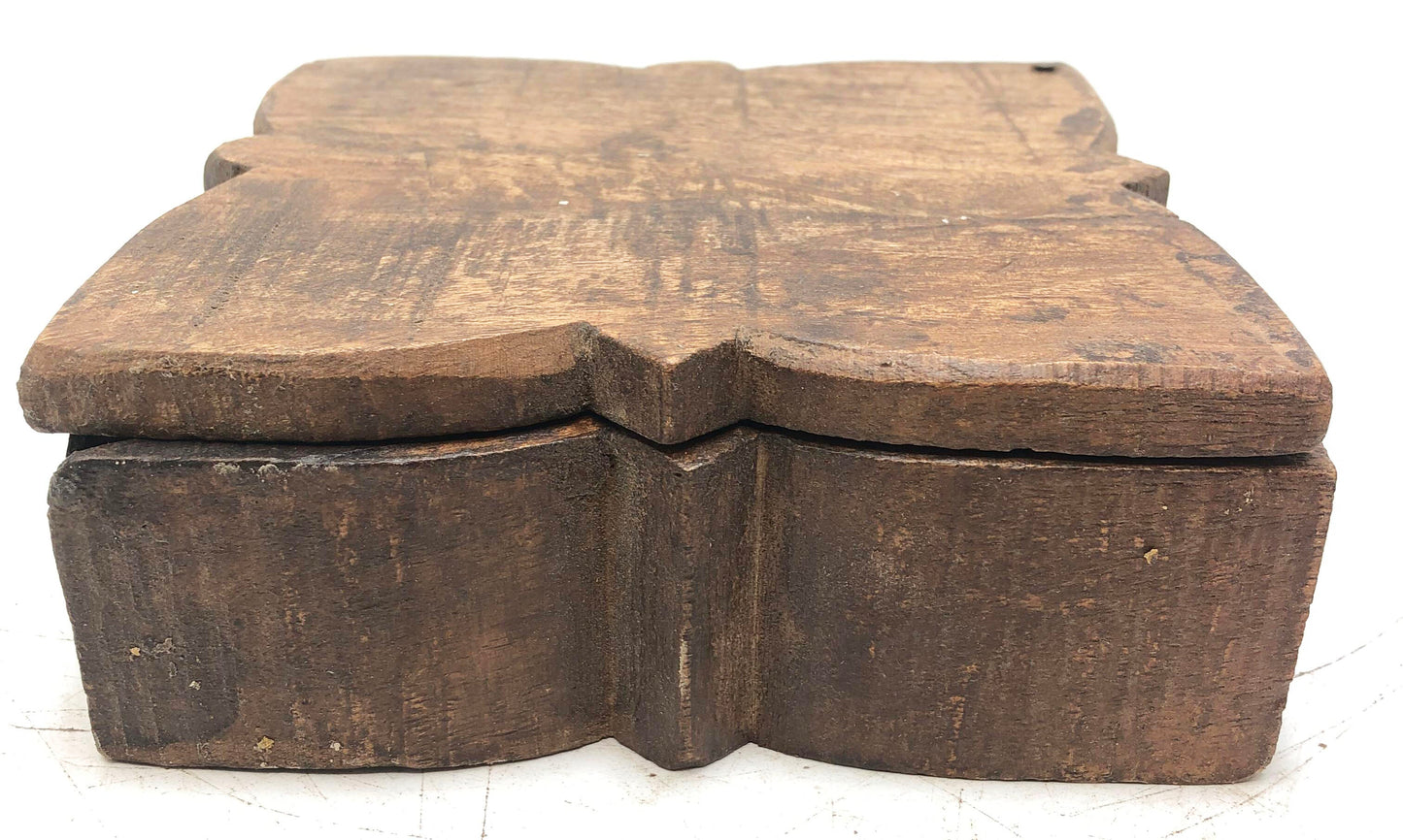 Antique Wooden Kitchenware Spice Box Original Old Hand Carved