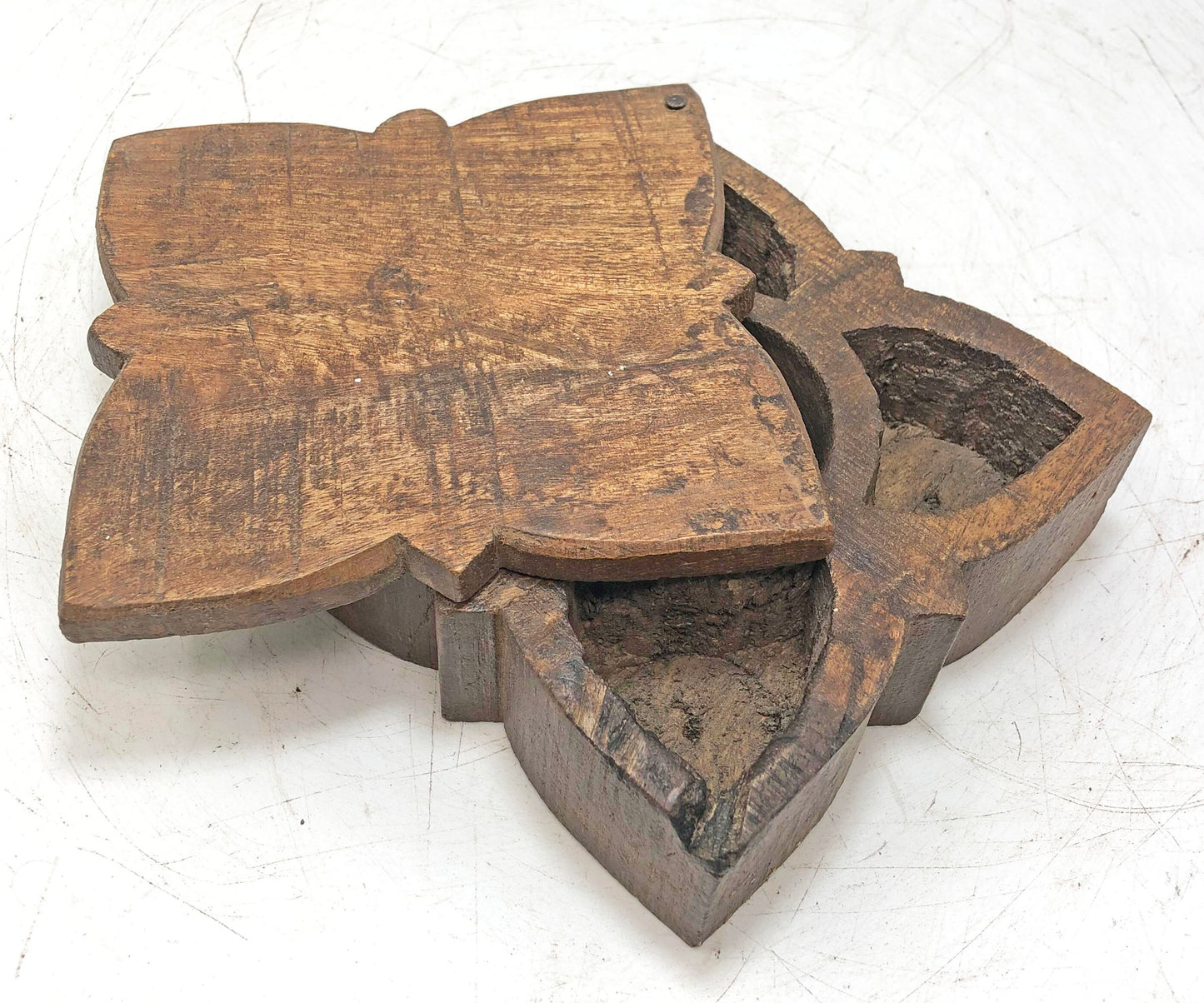 Antique Wooden Kitchenware Spice Box Original Old Hand Carved