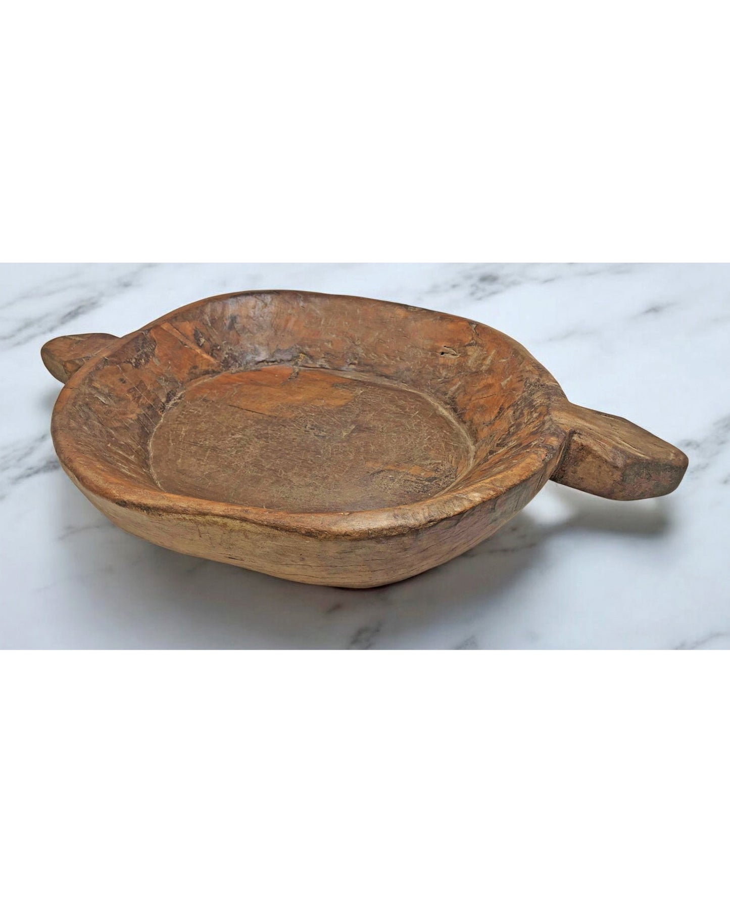 Antique Wooden Dough Kneading Parat Bowl With Handle Original Old hand Carved