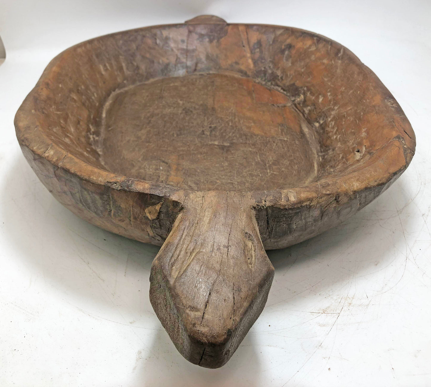 Antique Wooden Dough Kneading Parat Bowl With Handle Original Old hand Carved