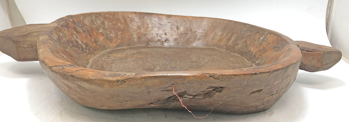 Antique Wooden Dough Kneading Parat Bowl With Handle Original Old hand Carved