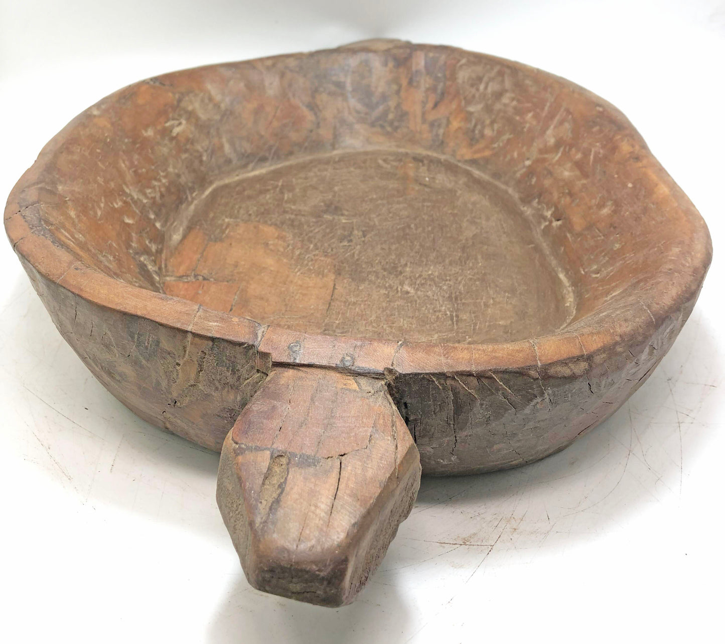 Antique Wooden Dough Kneading Parat Bowl With Handle Original Old hand Carved