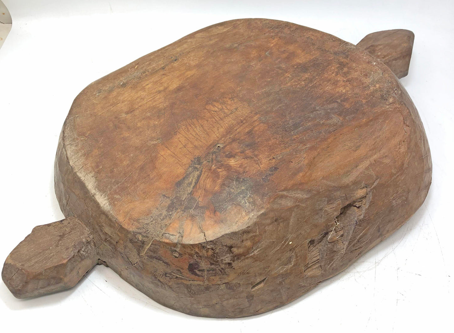 Antique Wooden Dough Kneading Parat Bowl With Handle Original Old hand Carved