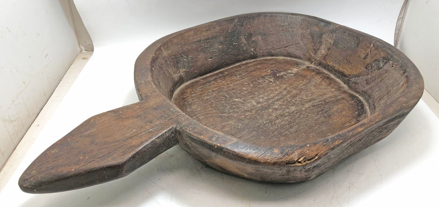 Antique Wooden Dough Kneading Parat Bowl With Handle Original Old hand Carved