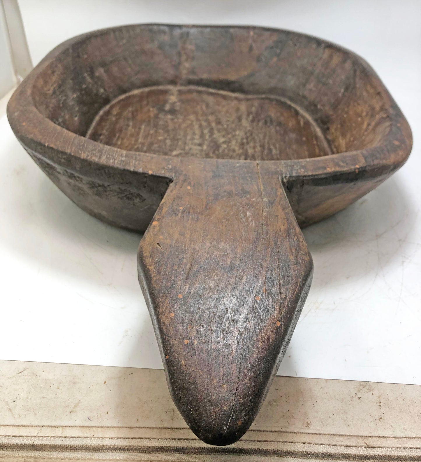 Antique Wooden Dough Kneading Parat Bowl With Handle Original Old hand Carved