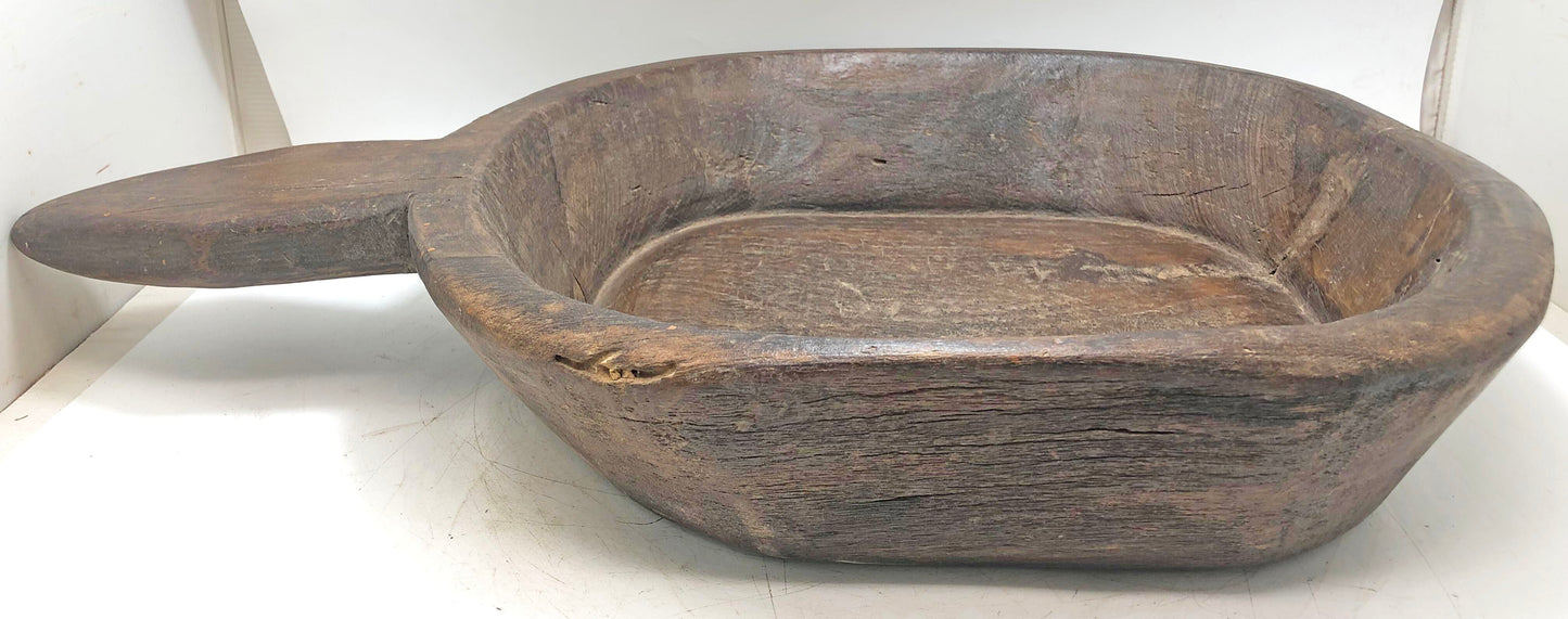 Antique Wooden Dough Kneading Parat Bowl With Handle Original Old hand Carved