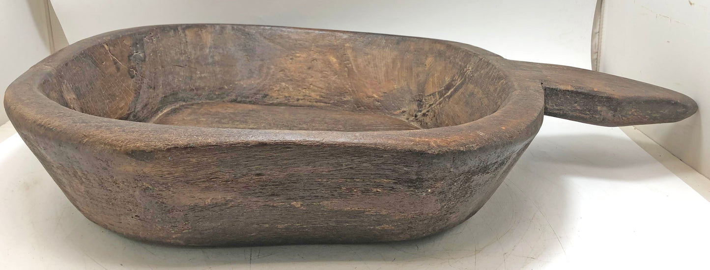 Antique Wooden Dough Kneading Parat Bowl With Handle Original Old hand Carved
