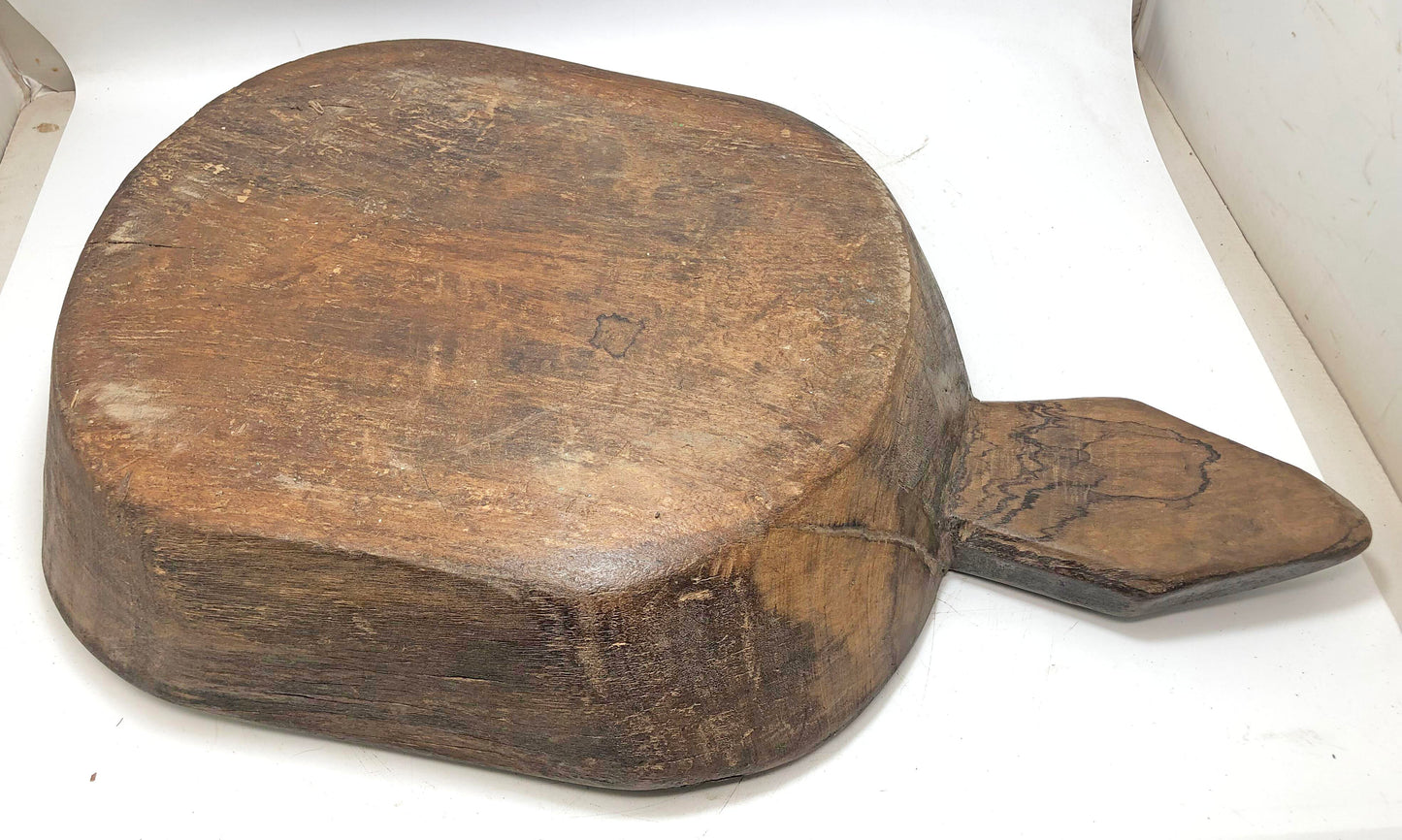 Antique Wooden Dough Kneading Parat Bowl With Handle Original Old hand Carved