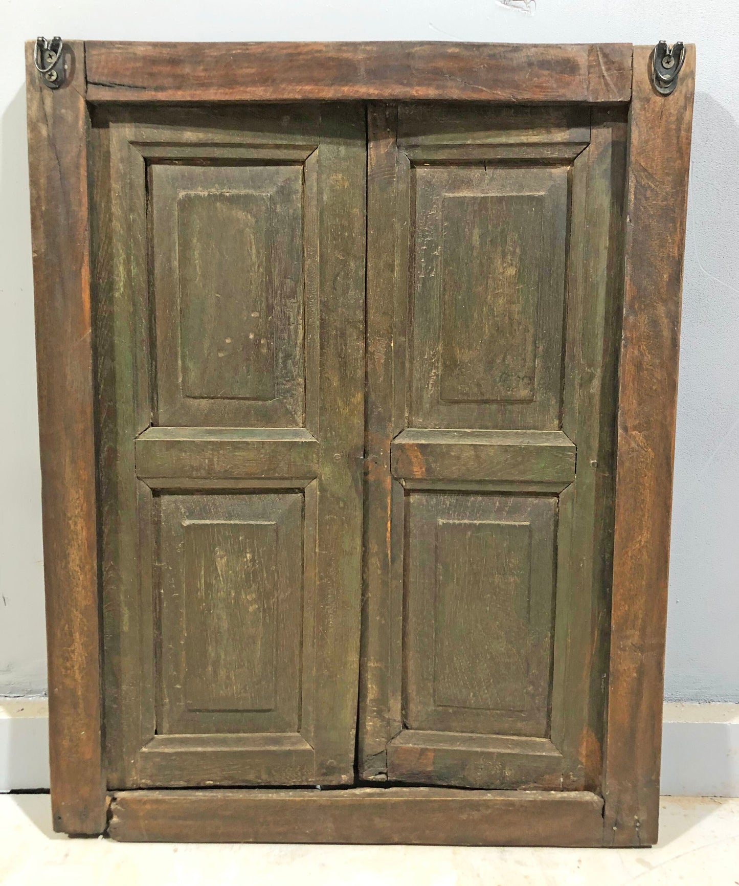 Antique Wooden Wall Décor Window Panel Frame Original Old Hand Crafted Rustic Painted