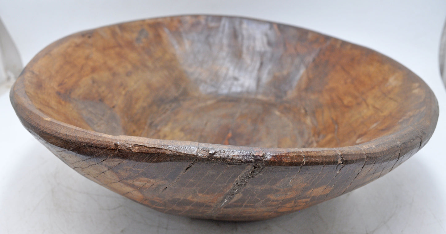Antique Wooden Dough Kneading Parat Bowl Original Old Hand Carved