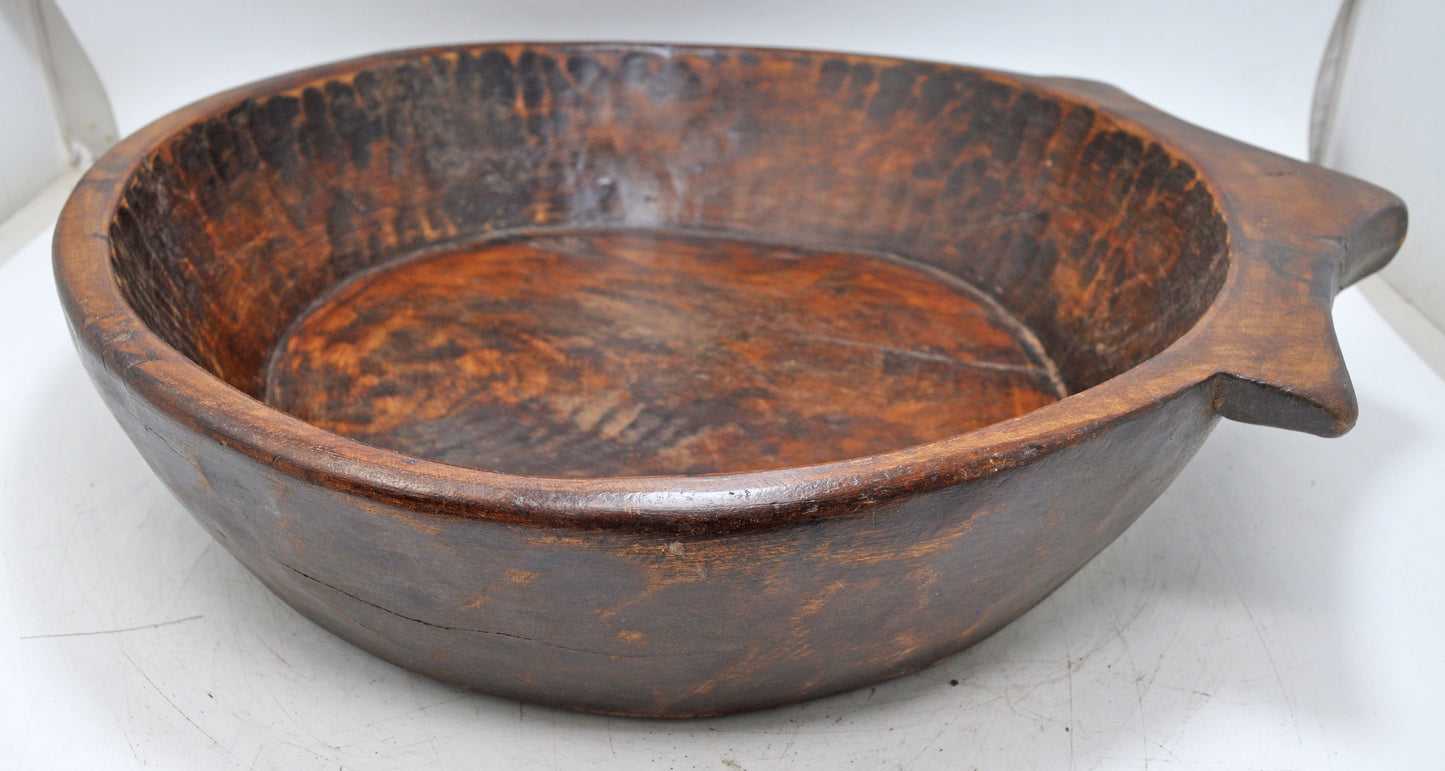 Antique Wooden Dough Kneading Parat Bowl Original Old Hand Carved