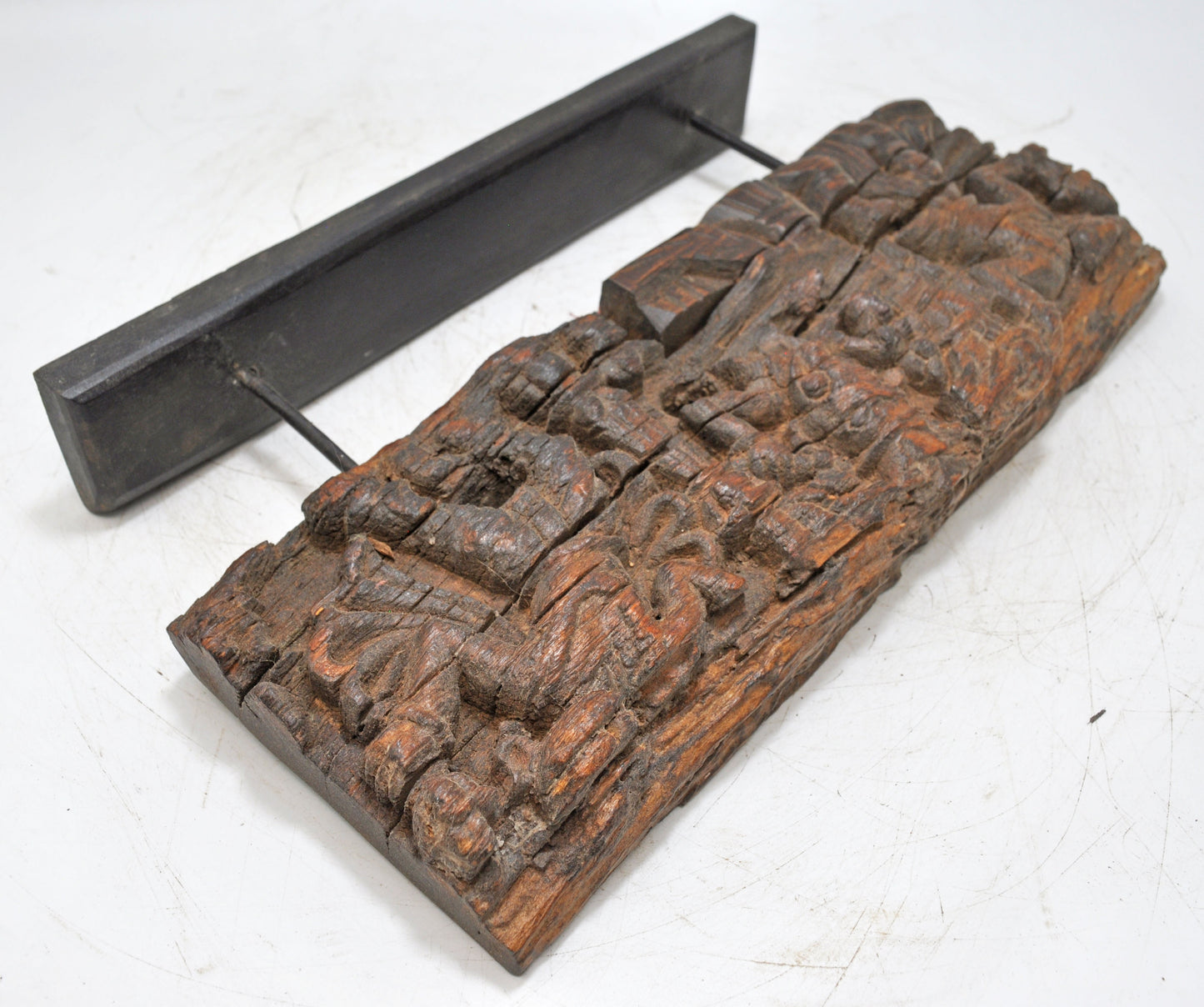 Antique Wooden God Ganesha Carving Panel Plaque Original Old Hand Carved