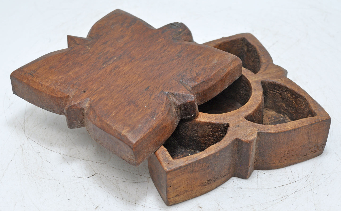 Antique Wooden Kitchenware Spice Box Original Old Hand Carved
