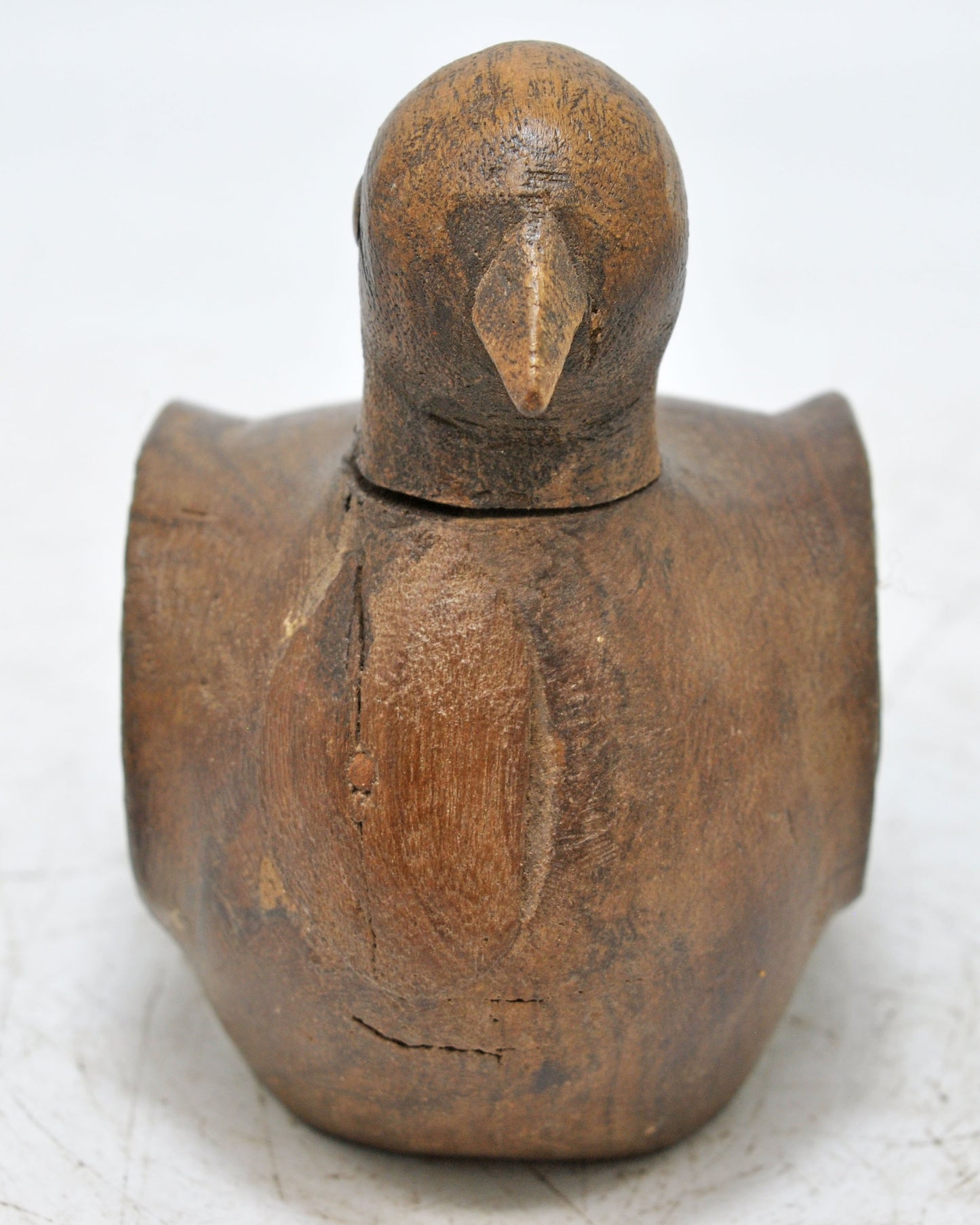 Vintage Wooden Duck Bird Figurine Original Old Hand Carved White Metal Fitted