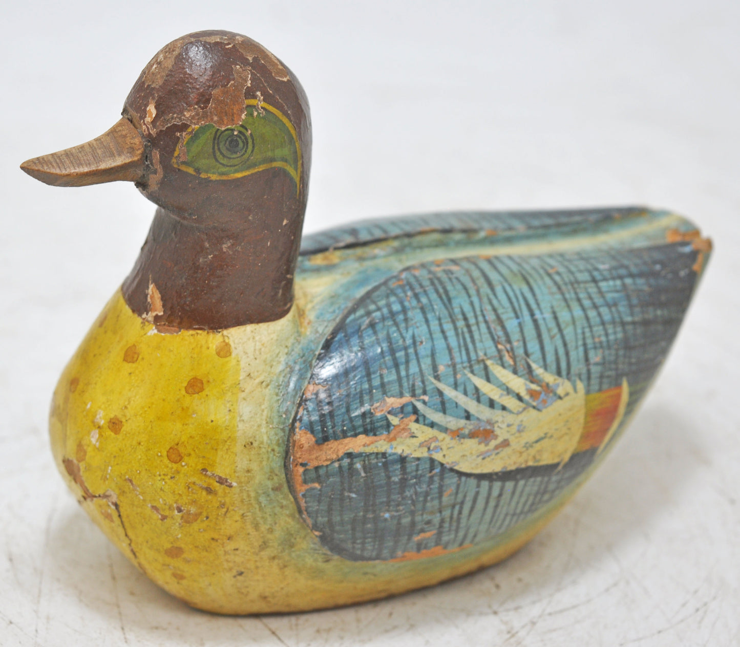Vintage Wooden Duck Bird Figurine Original Old Hand Carved Fine Hand Painted