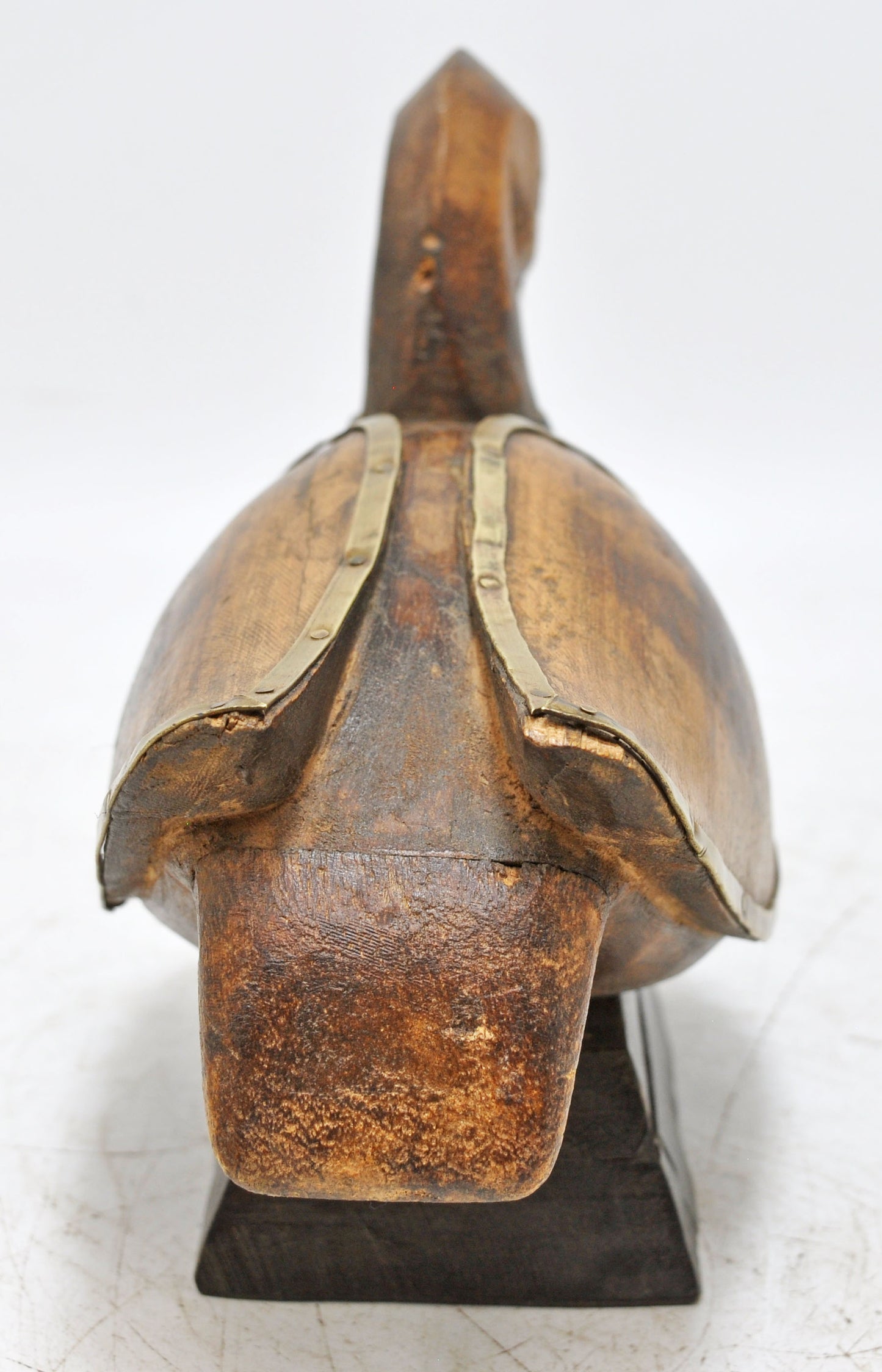 Vintage Wooden Duck Bird Figurine Original Old Hand Carved Brass Fitted