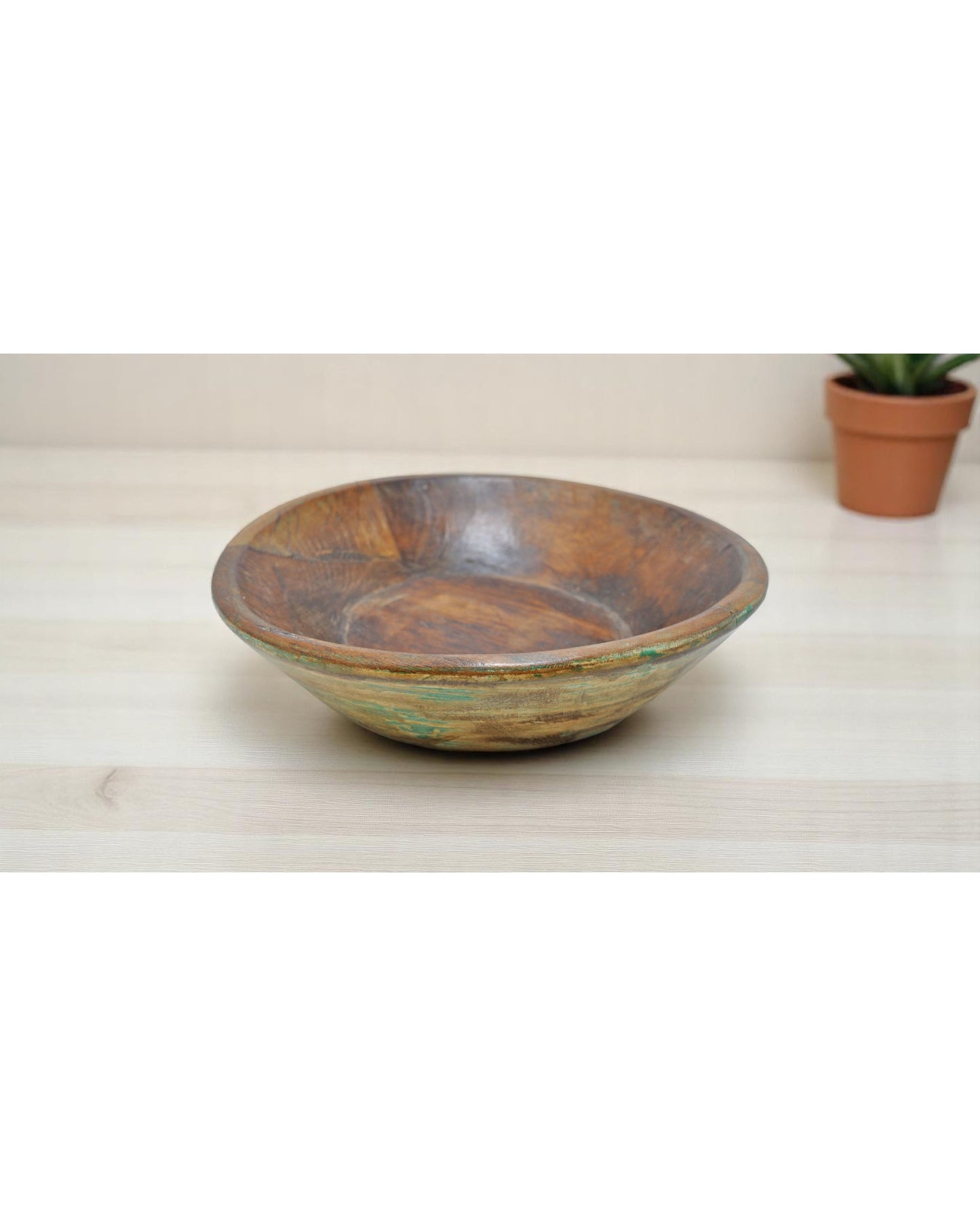 Antique Wooden Dough Kneading Parat Bowl Original Old Hand Carved Green