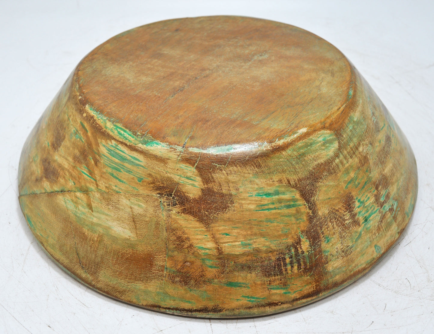 Antique Wooden Dough Kneading Parat Bowl Original Old Hand Carved Green