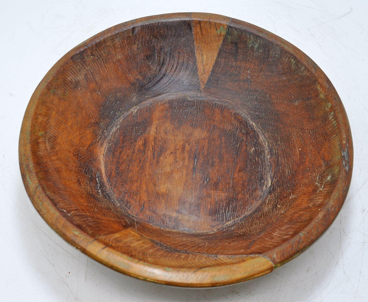 Antique Wooden Dough Kneading Parat Bowl Original Old Hand Carved Green