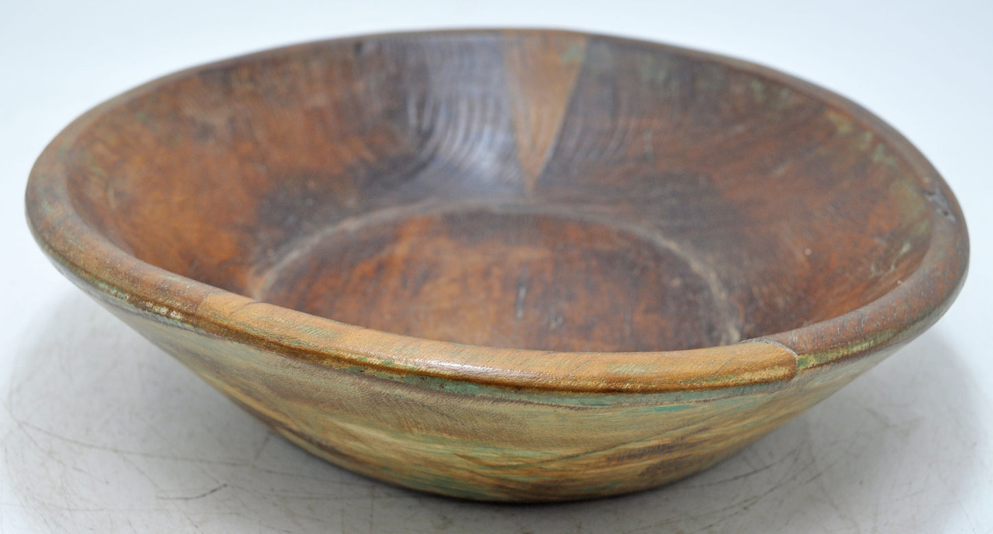 Antique Wooden Dough Kneading Parat Bowl Original Old Hand Carved Green