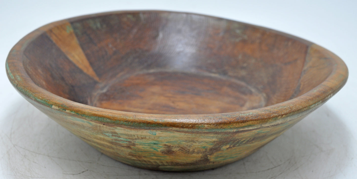 Antique Wooden Dough Kneading Parat Bowl Original Old Hand Carved Green
