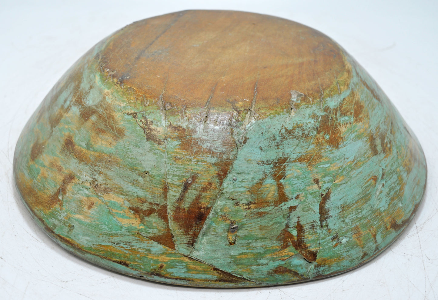 Antique Wooden Dough Kneading Parat Bowl Original Old Hand Carved Blue