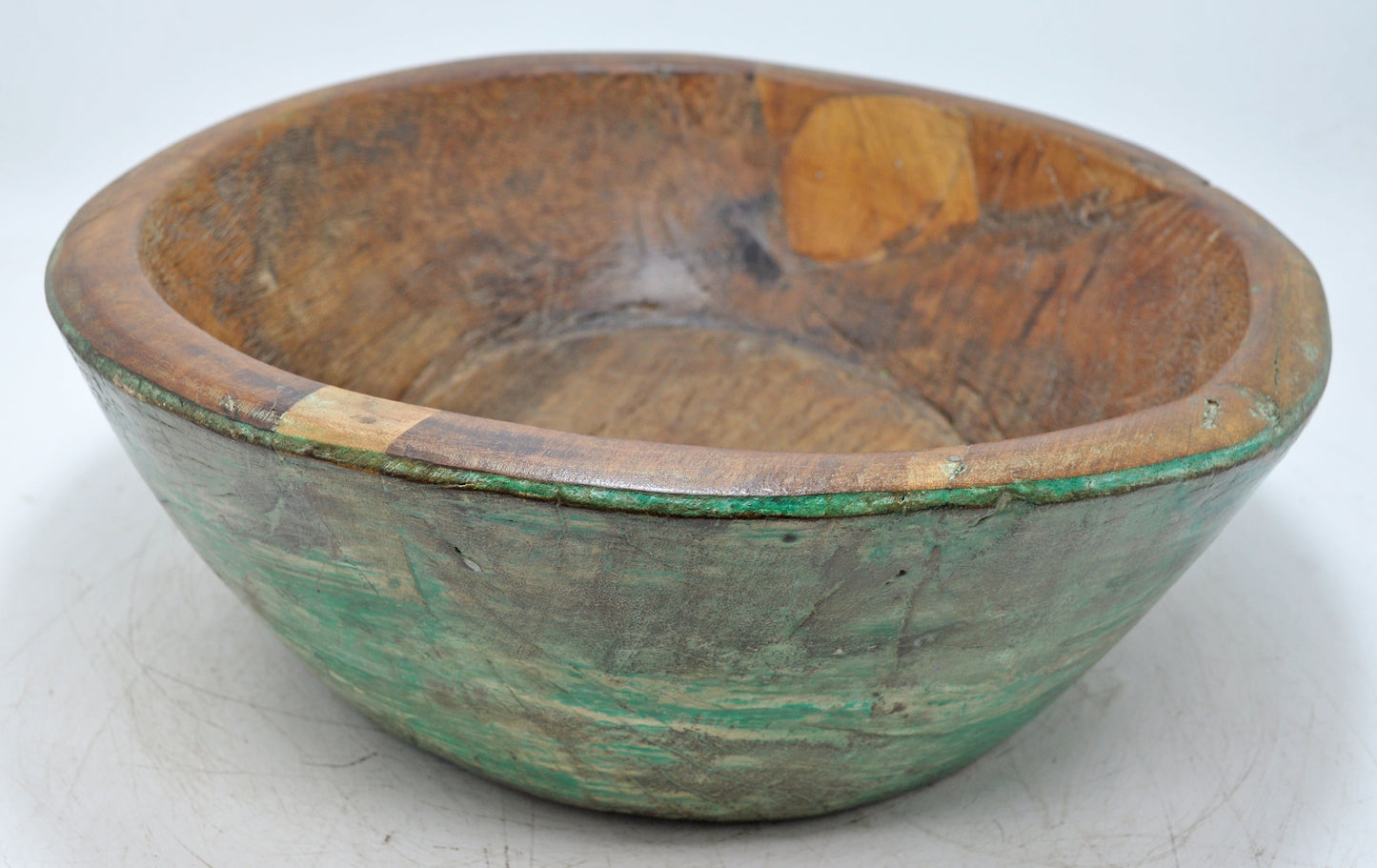 Antique Wooden Dough Kneading Parat Bowl Original Old Hand Carved Green