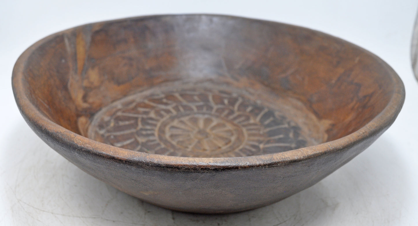 Antique Wooden Dough Kneading Parat Bowl Original Old Hand Carved
