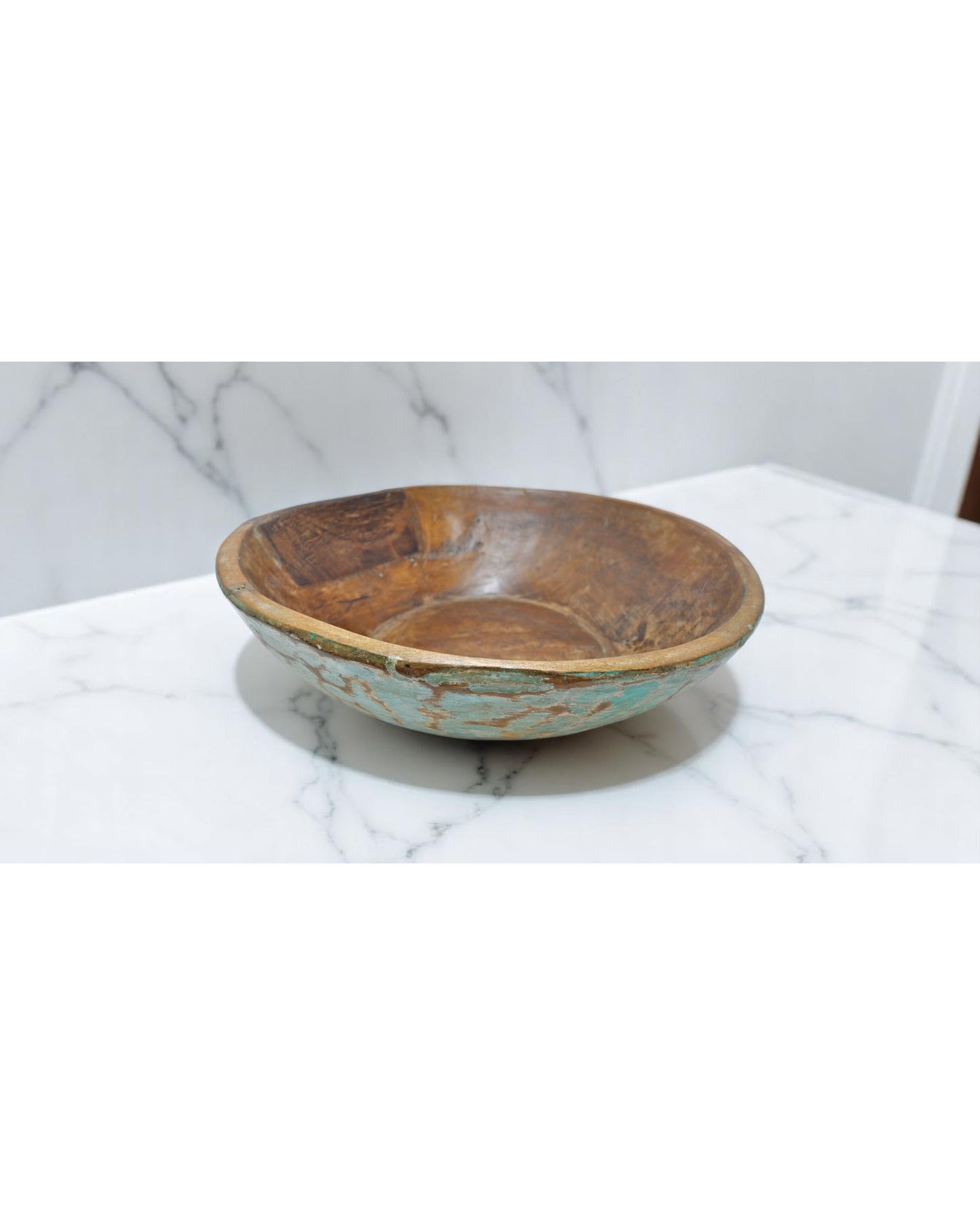 Antique Wooden Dough Kneading Parat Bowl Original Old Hand Carved Blue