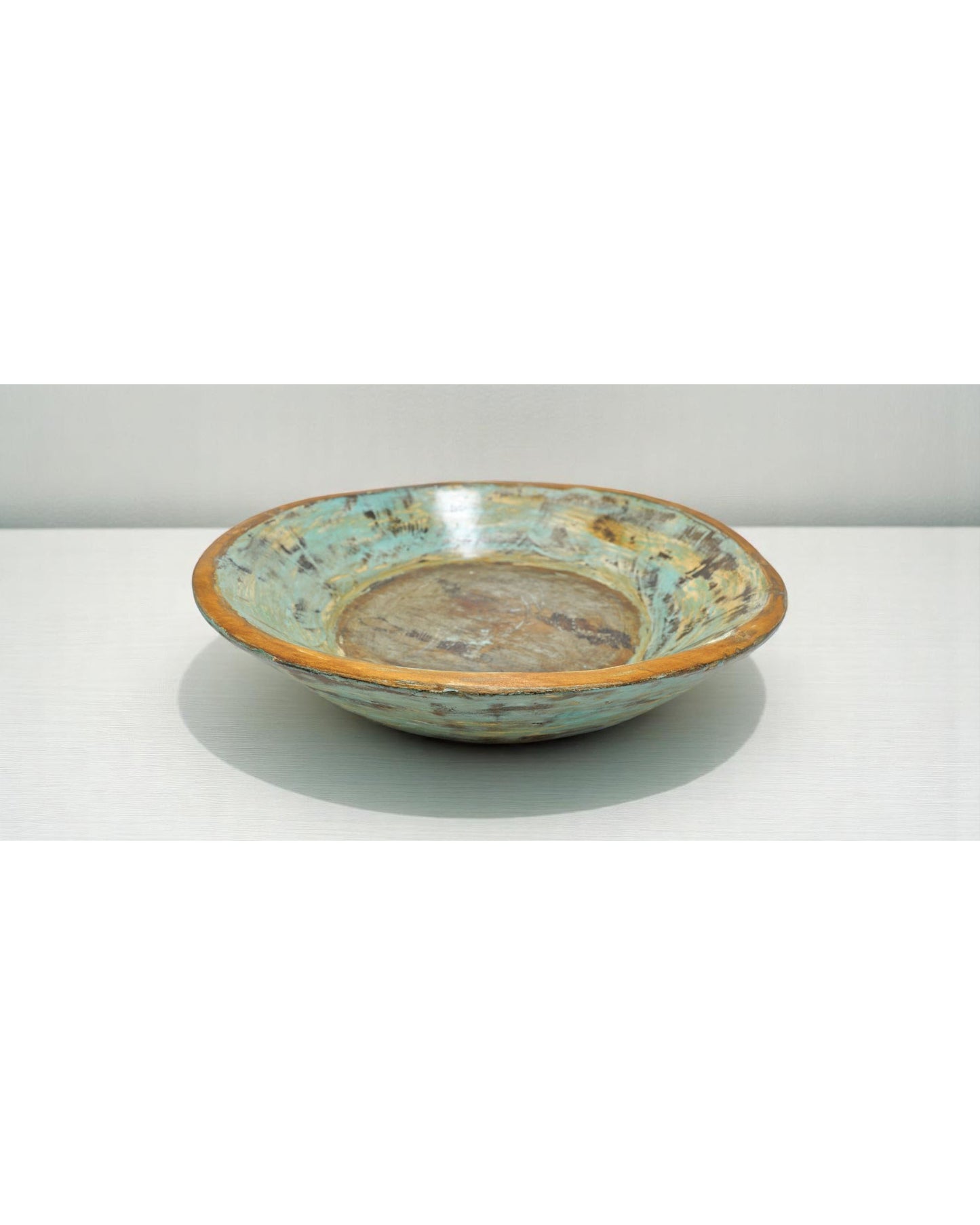 Antique Wooden Dough Kneading Parat Bowl Original Old Hand Carved Blue